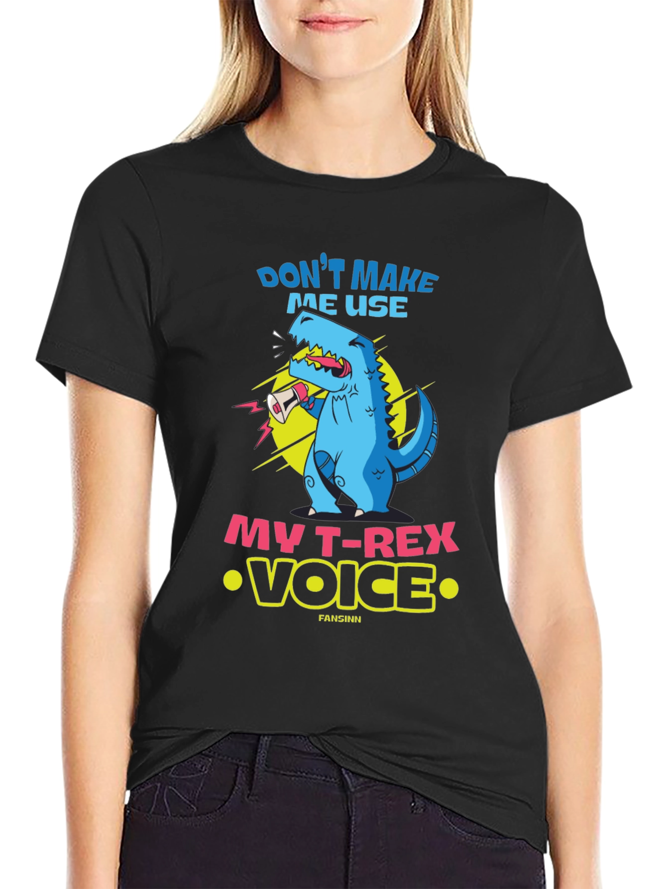 Funny T-Rex Voice Graphic Tee - Black