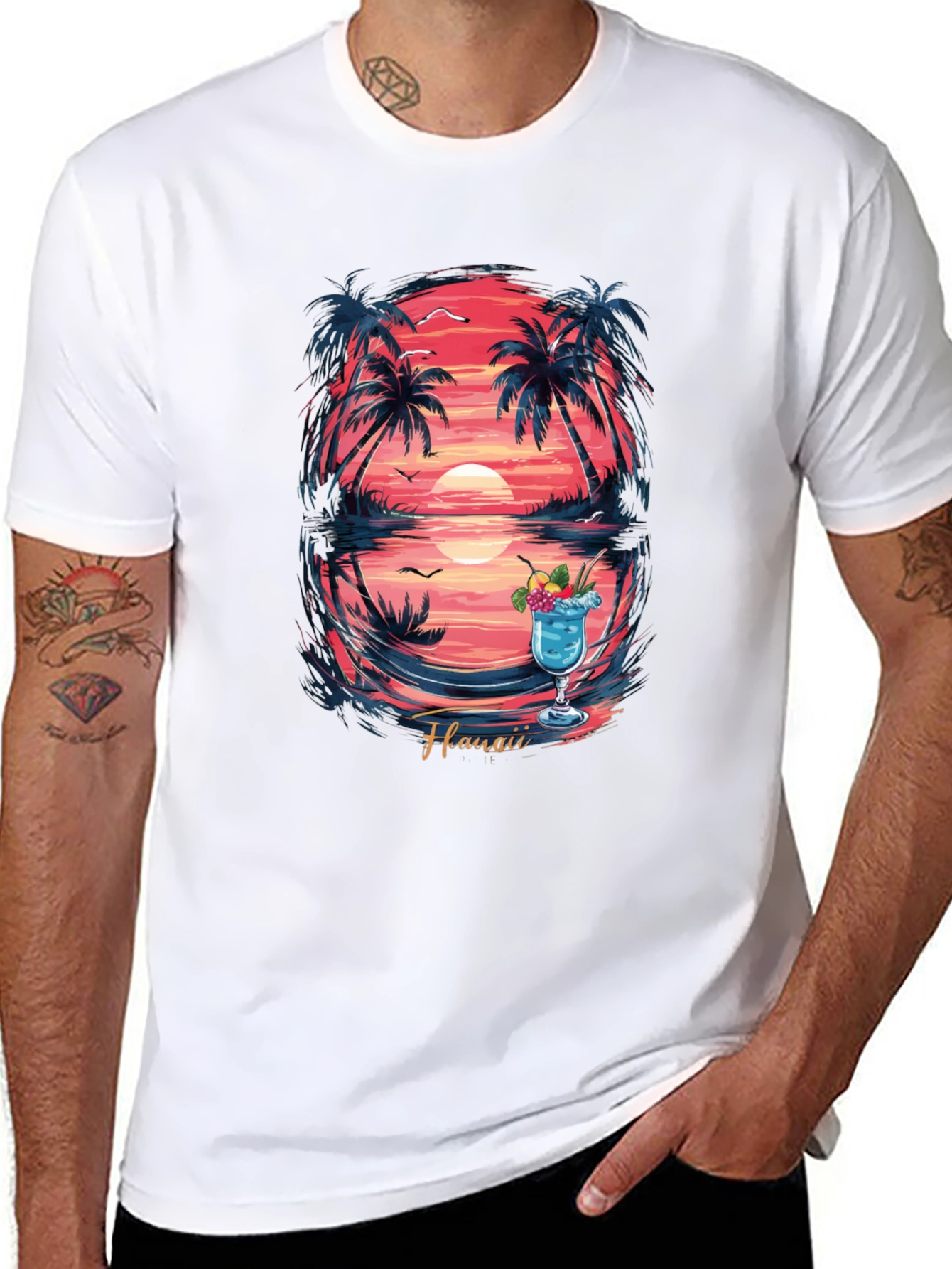 Hawaii Sunset Graphic T-Shirt - Island Vibes