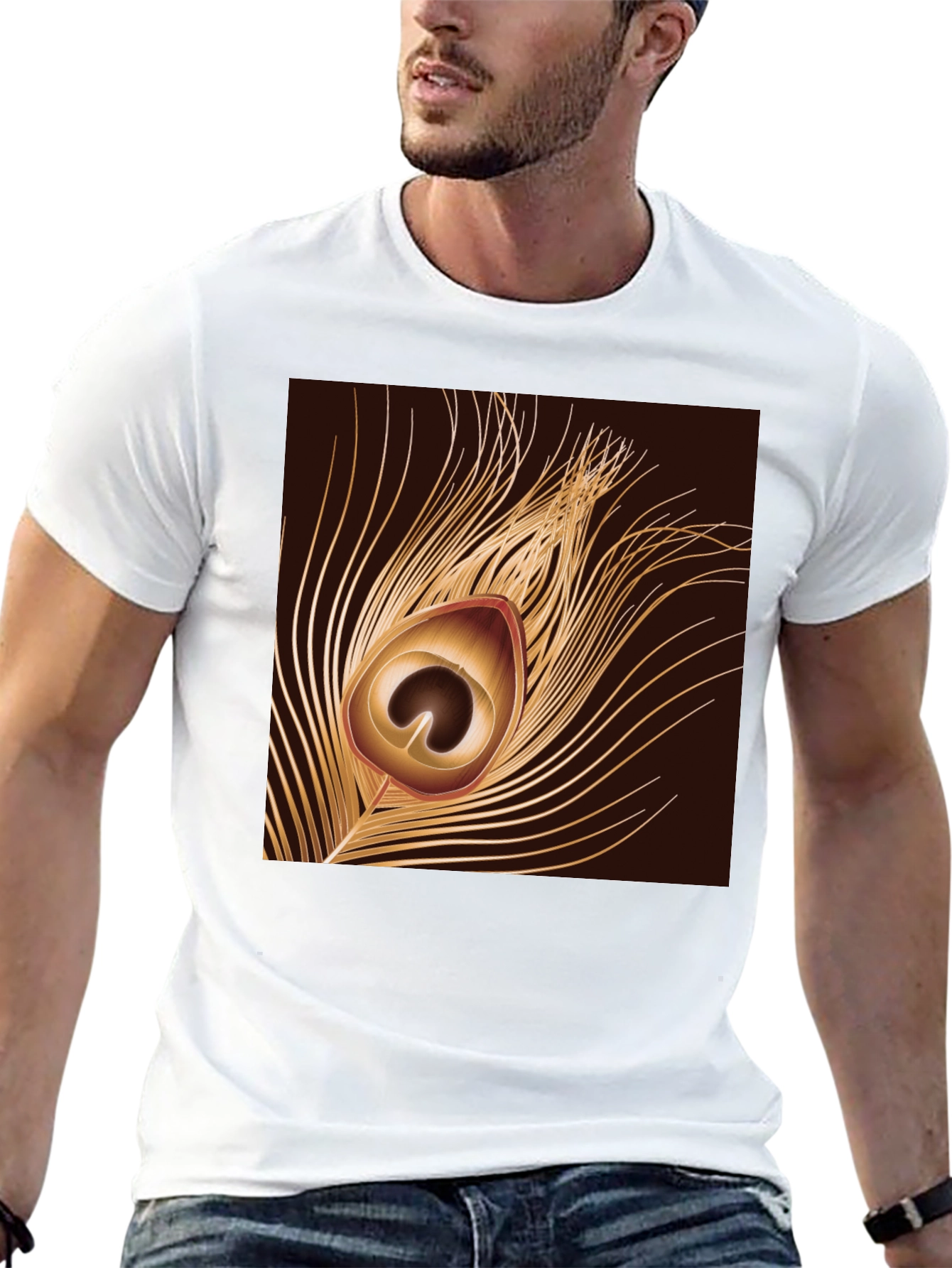 Peacock Feather Graphic Black T-Shirt