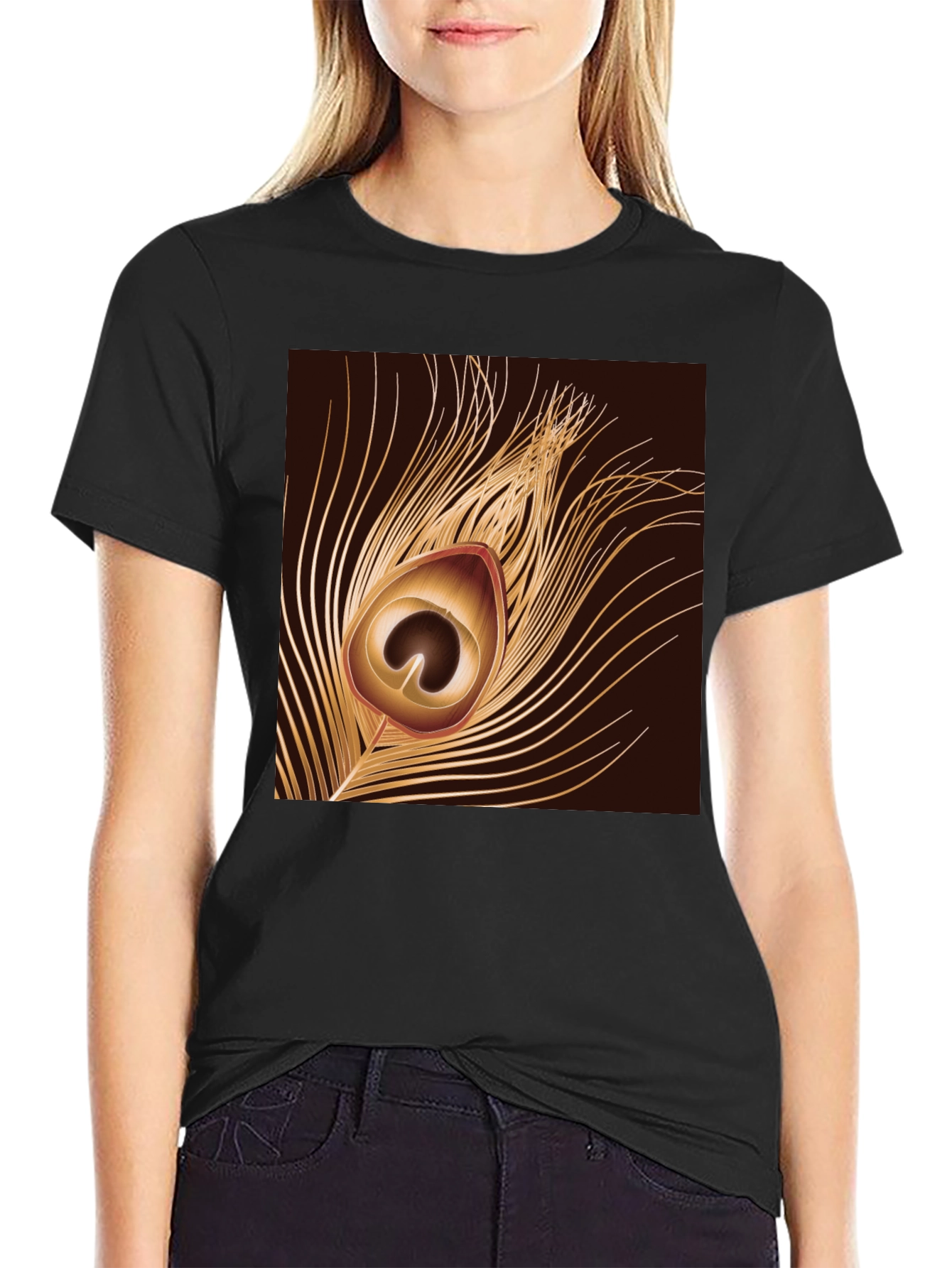 Peacock Feather Graphic Black T-Shirt