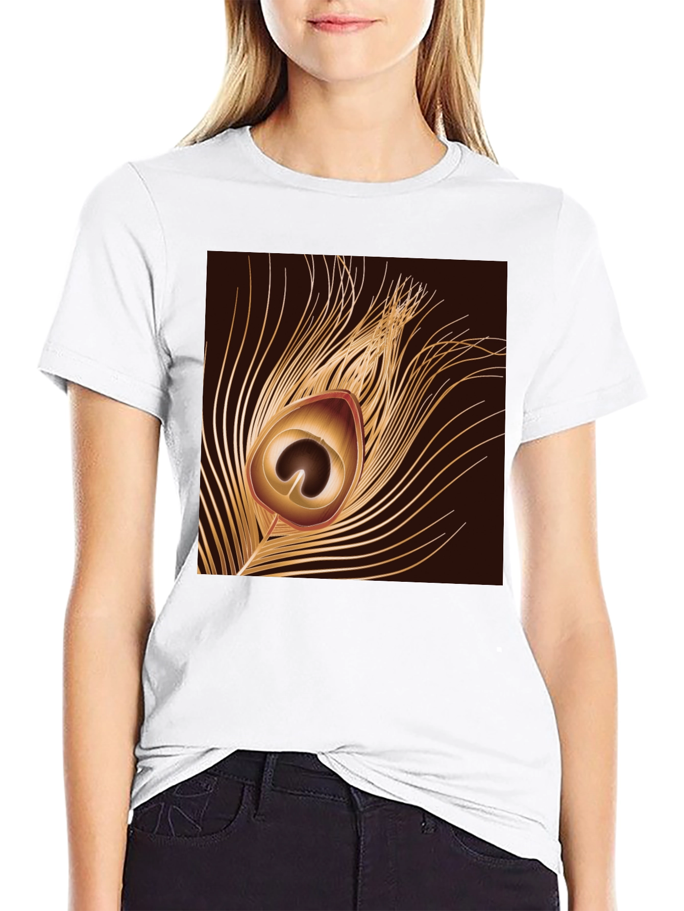 Peacock Feather Graphic Black T-Shirt