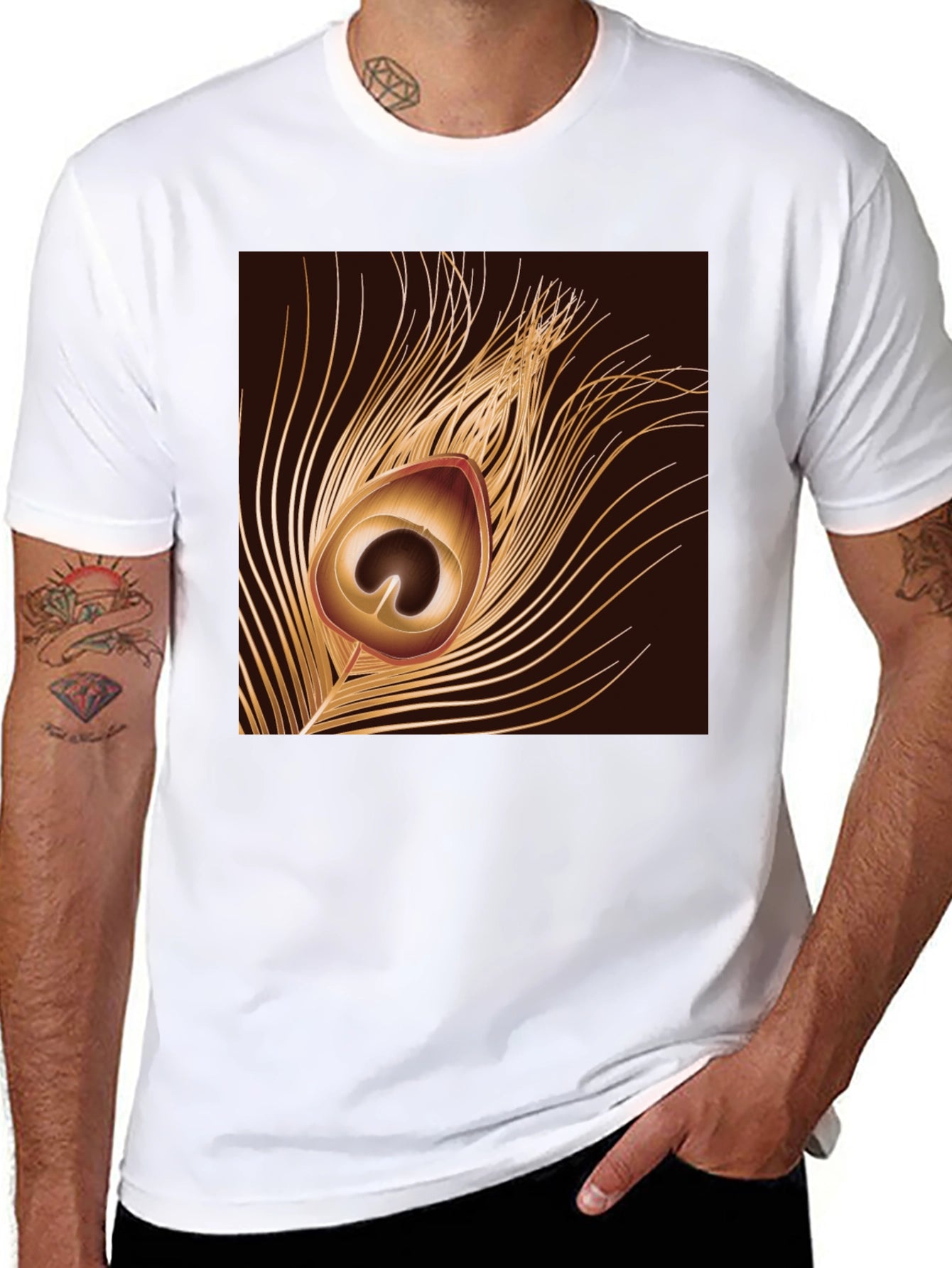Peacock Feather Graphic Black T-Shirt