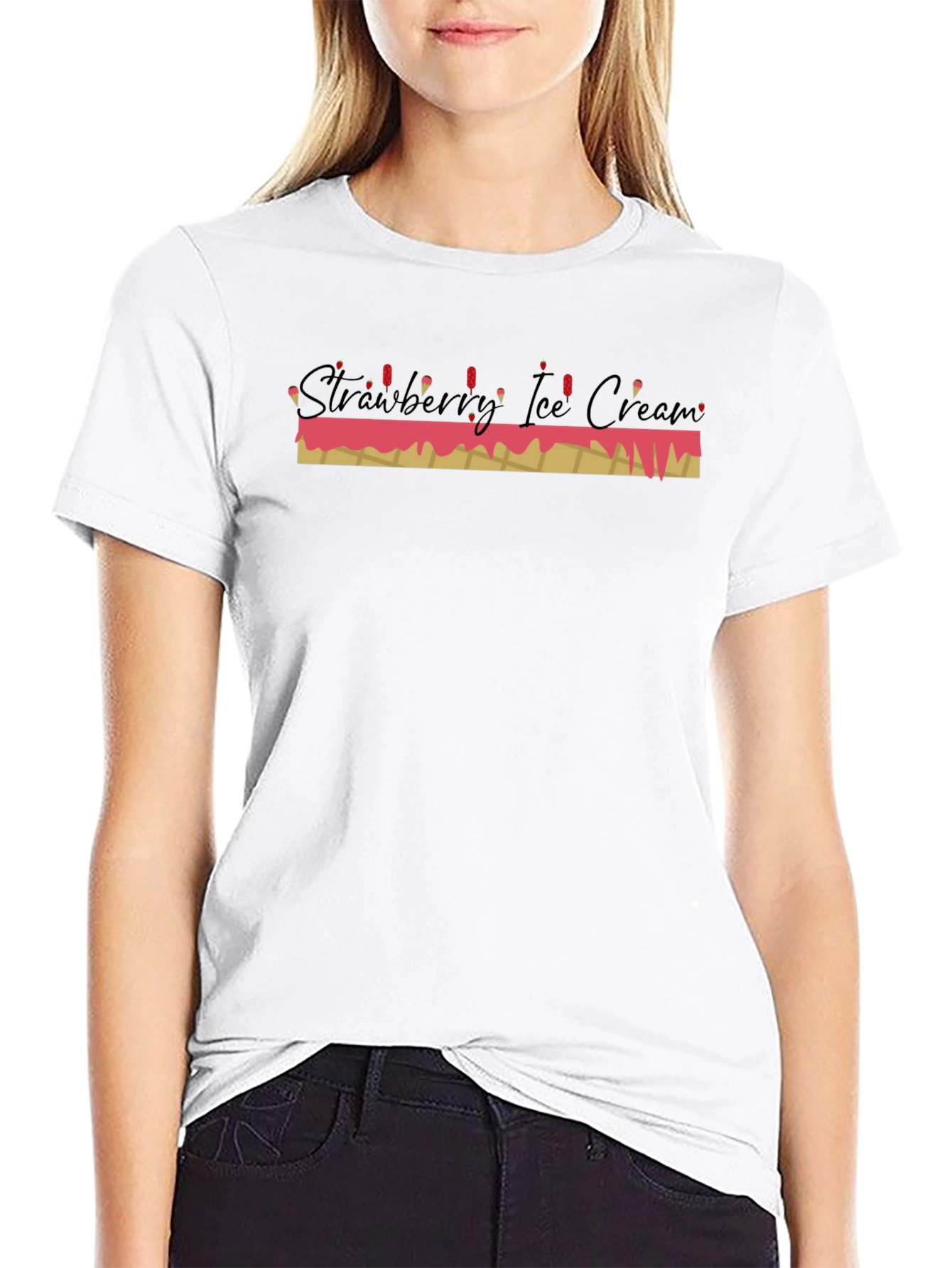 Strawberry Ice Cream Graphic Tee - Black
