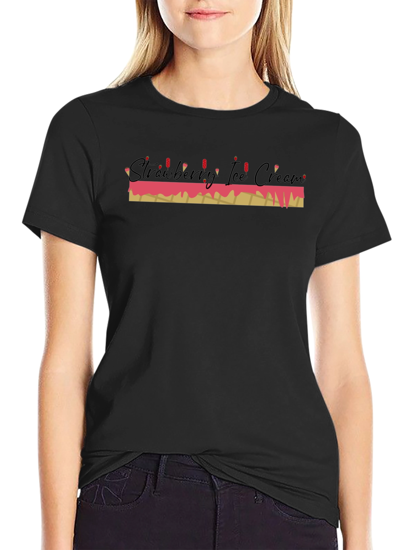 Strawberry Ice Cream Graphic Tee - Black