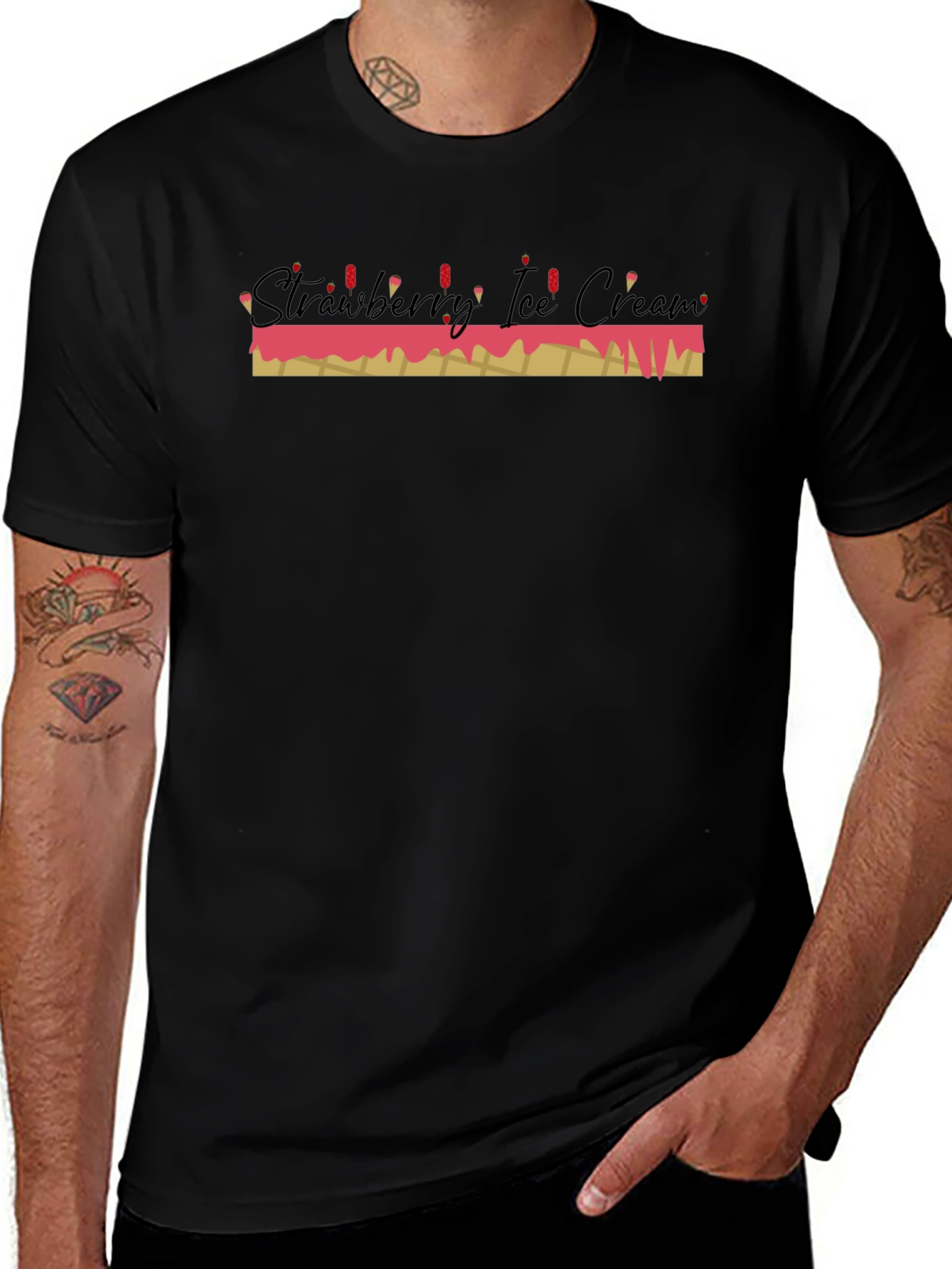 Strawberry Ice Cream Graphic Tee - Black