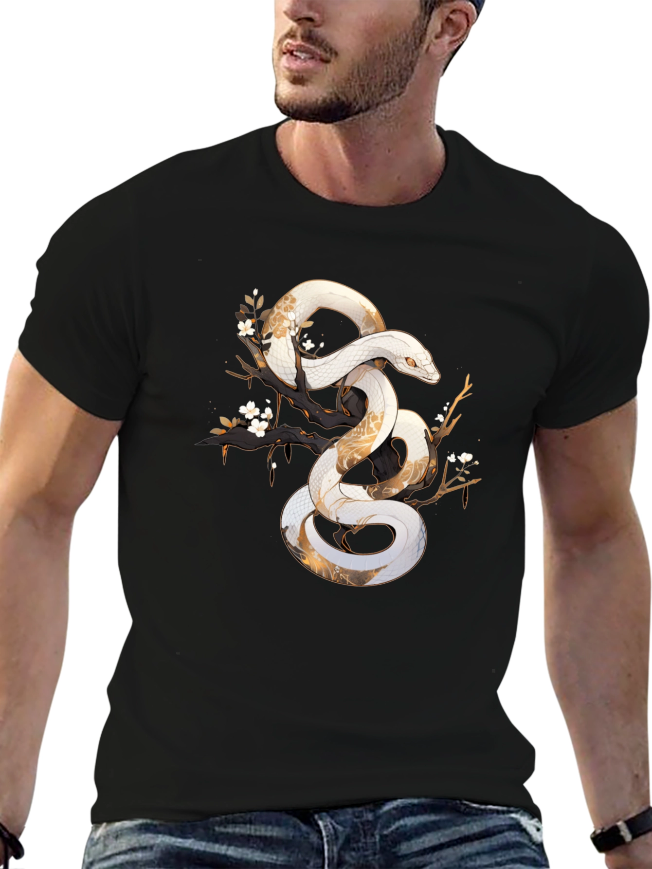 Snake Art Tee: Black Graphic T-Shirt