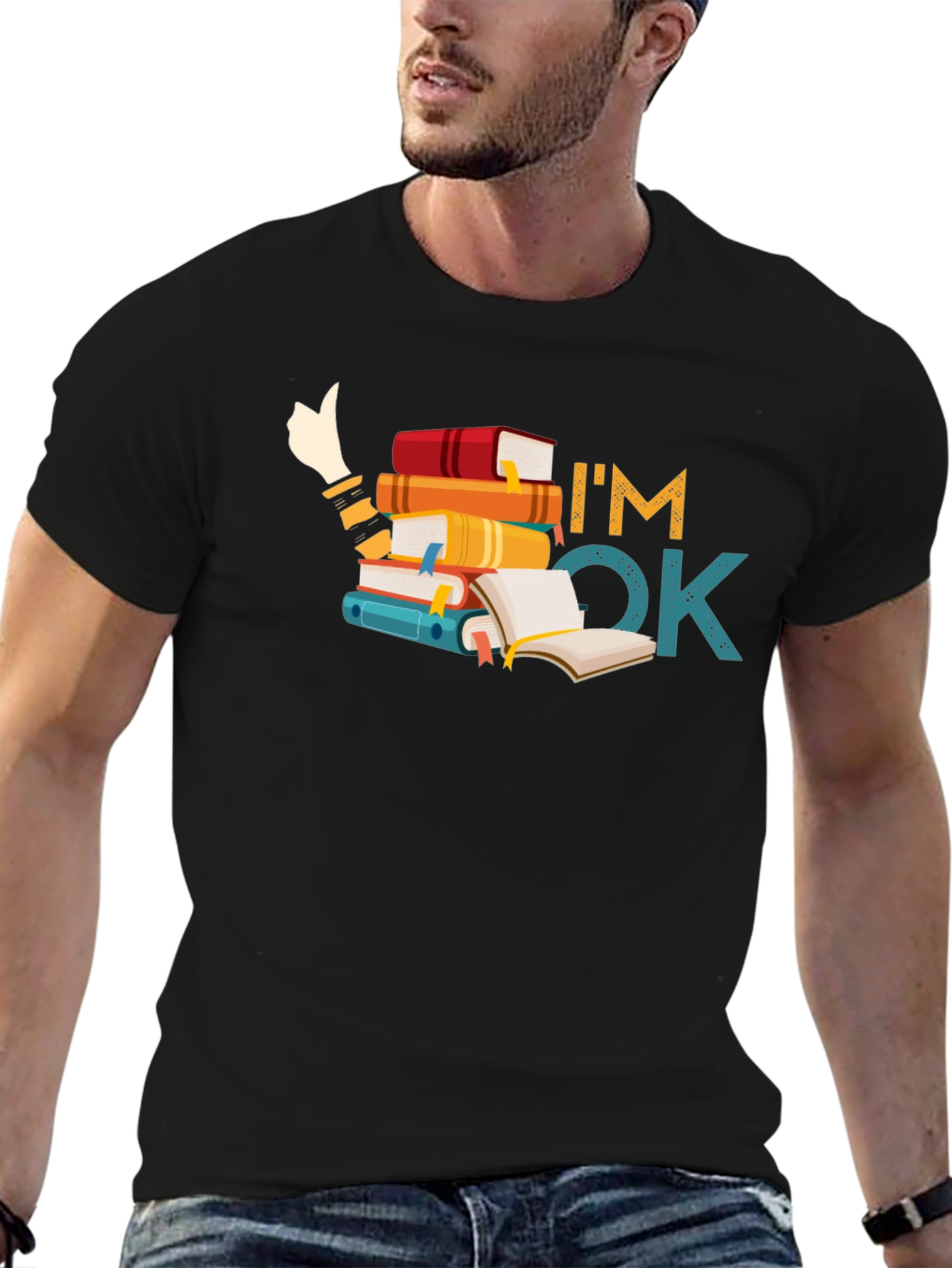 Book Lover T-Shirt: Im OK Stack of Books