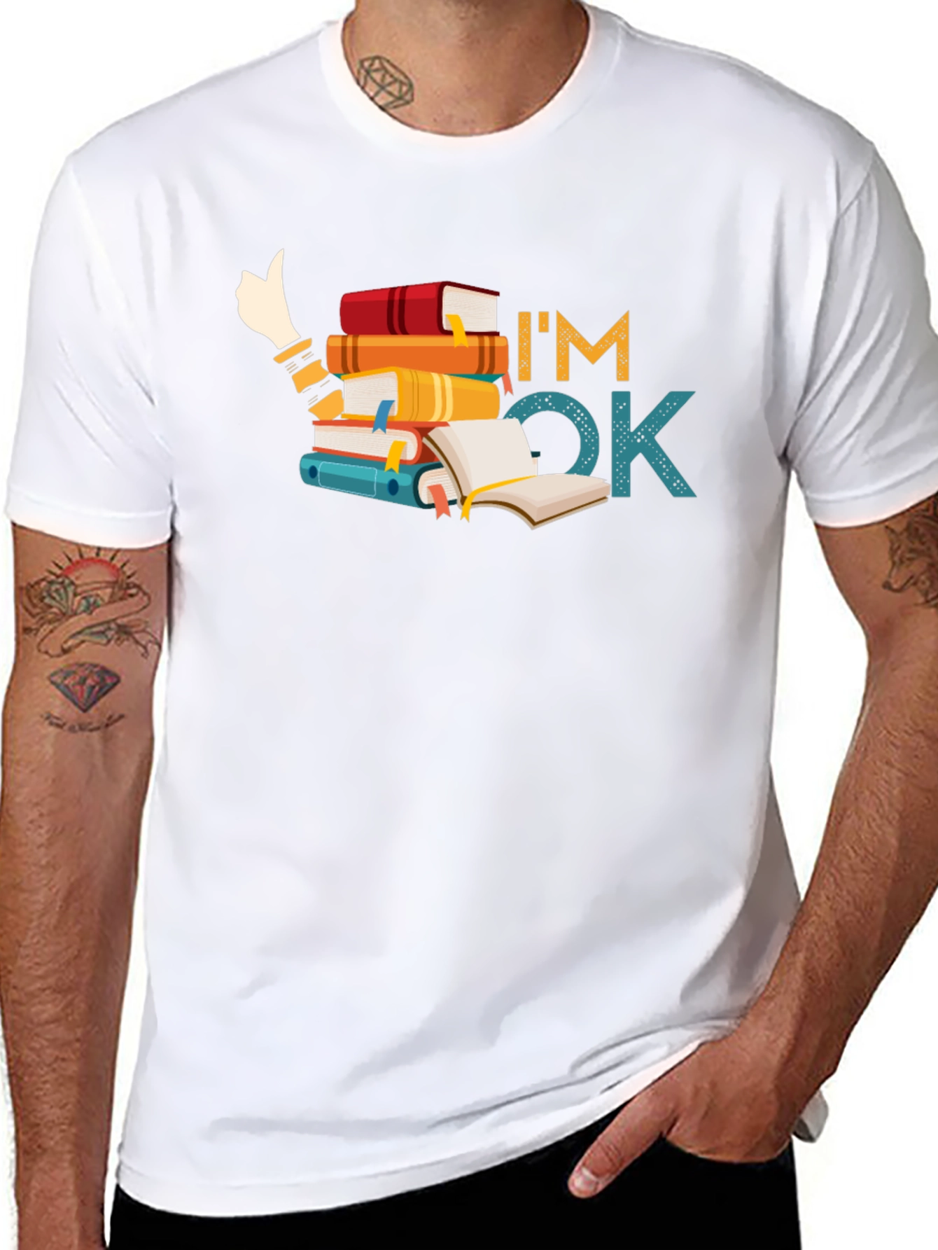 Book Lover T-Shirt: Im OK Stack of Books