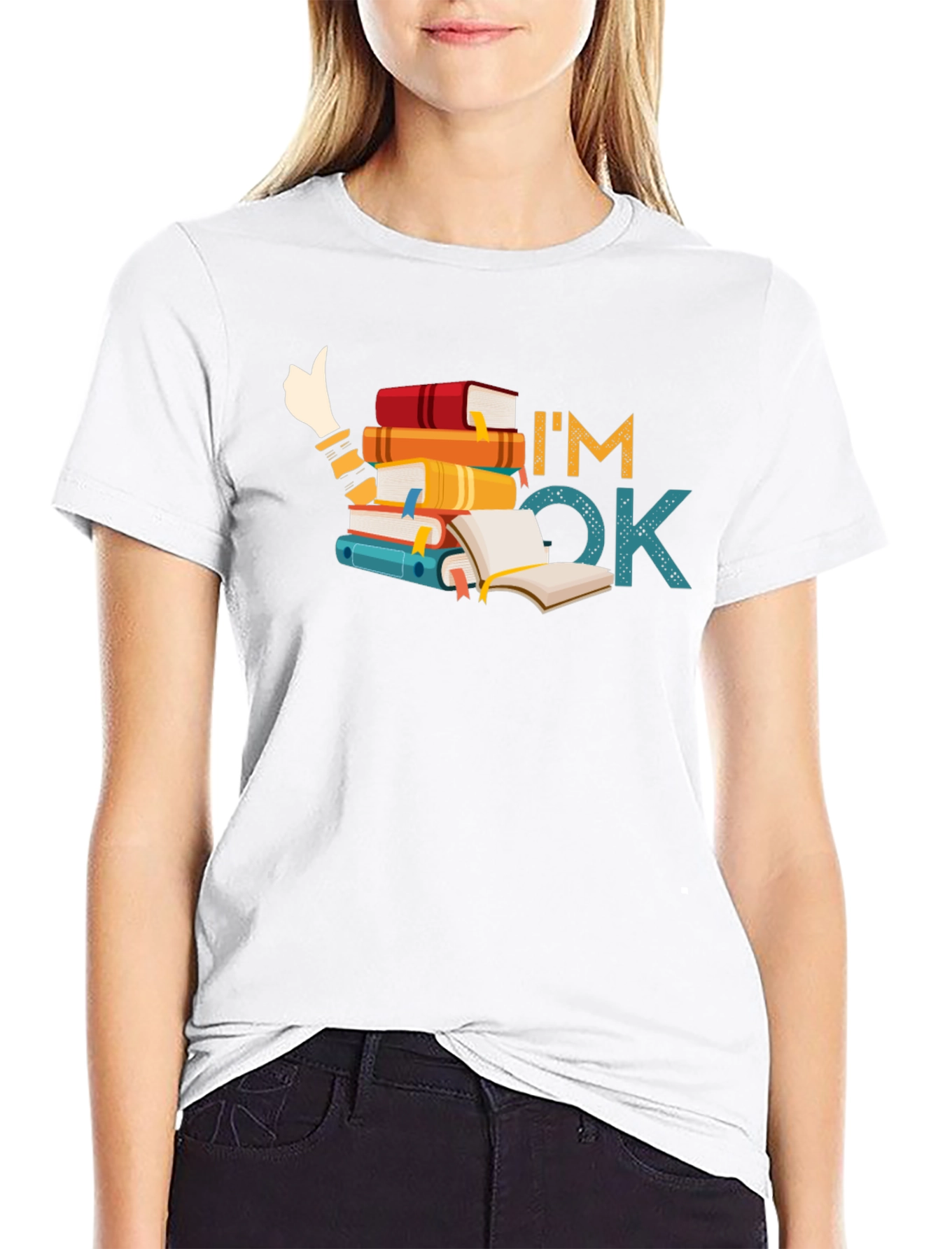 Book Lover T-Shirt: Im OK Stack of Books