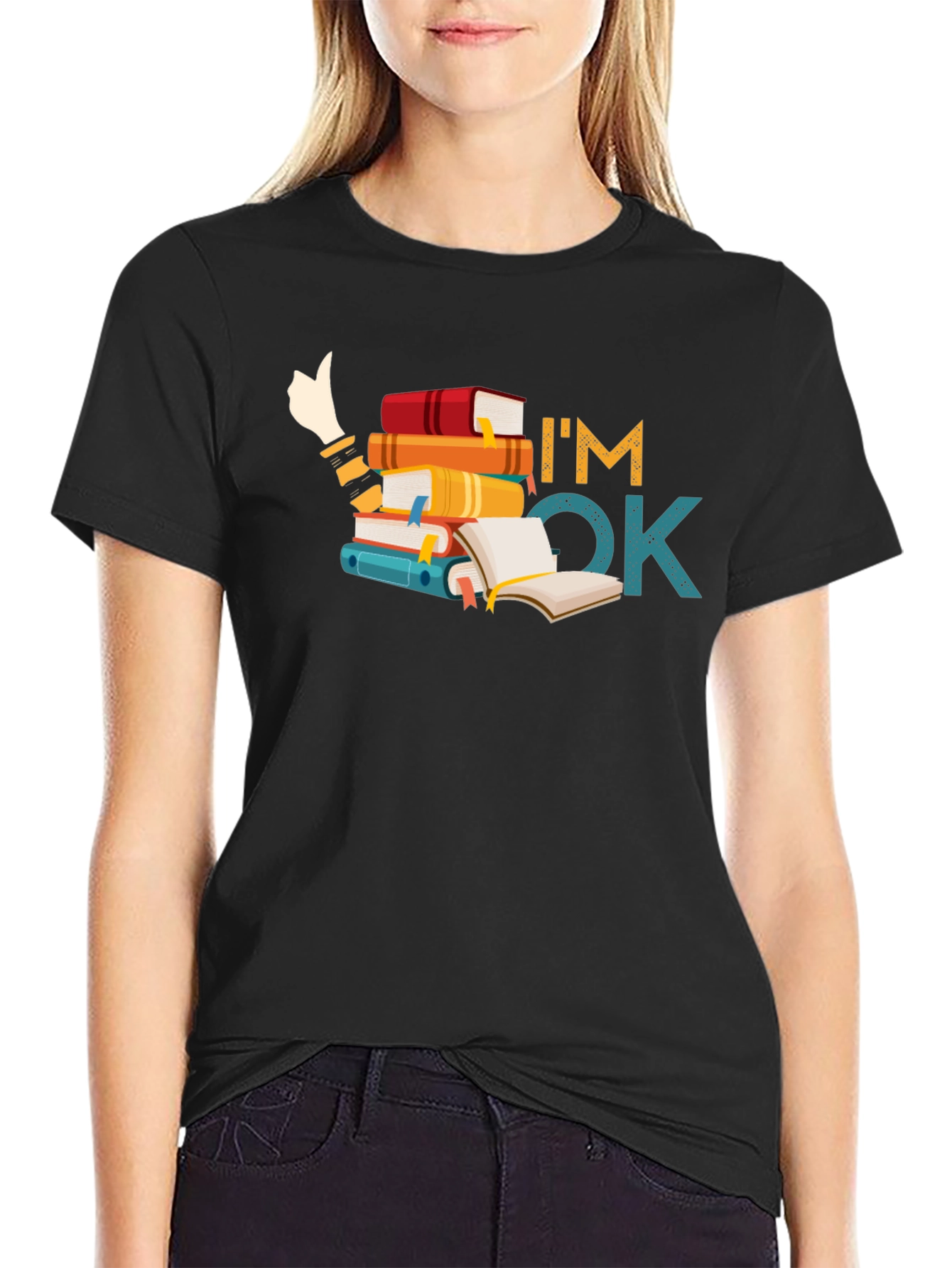 Book Lover T-Shirt: Im OK Stack of Books