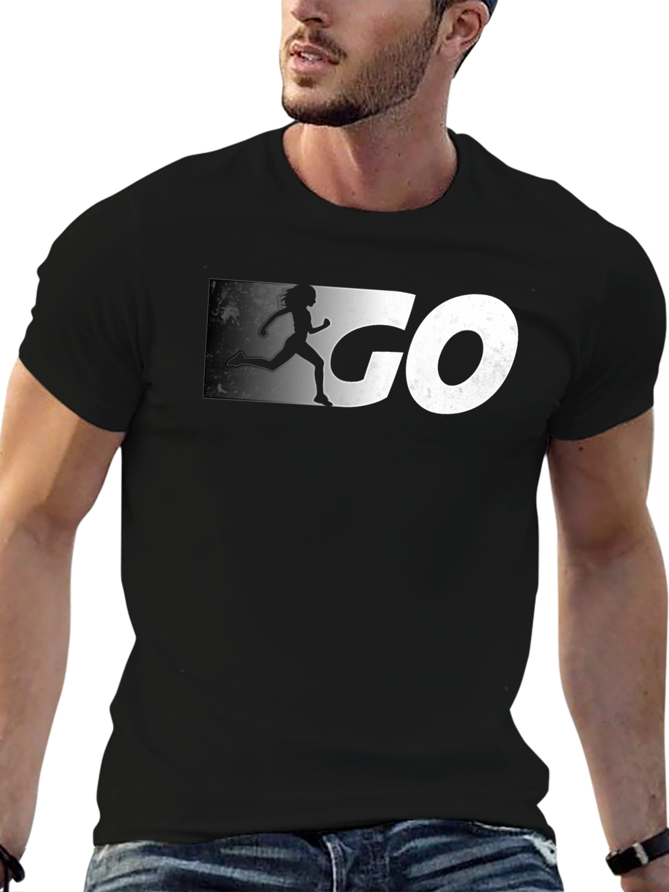Go Runner Graphic Tee - Black Cotton T-Shirt