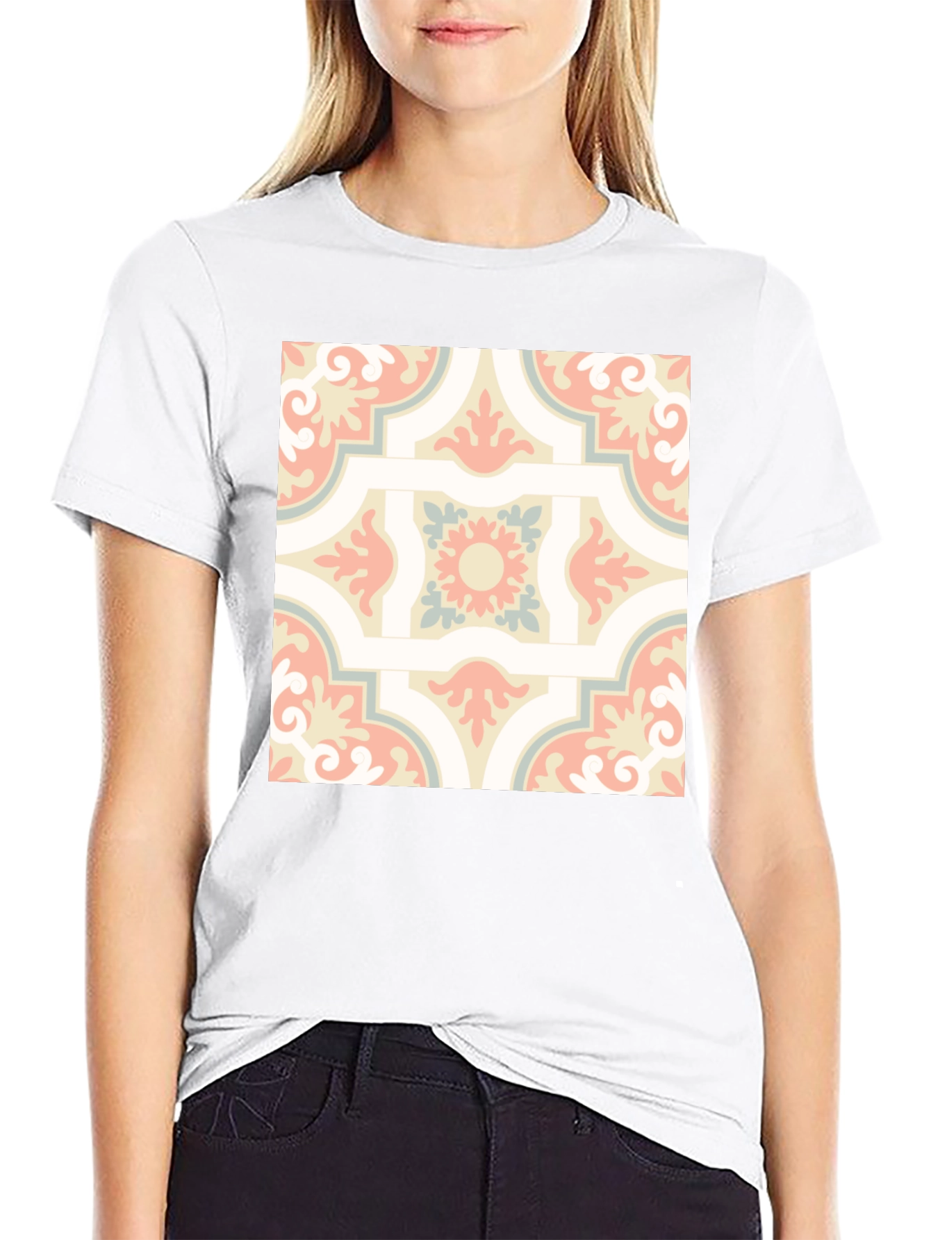Retro Pattern Print Black T-Shirt