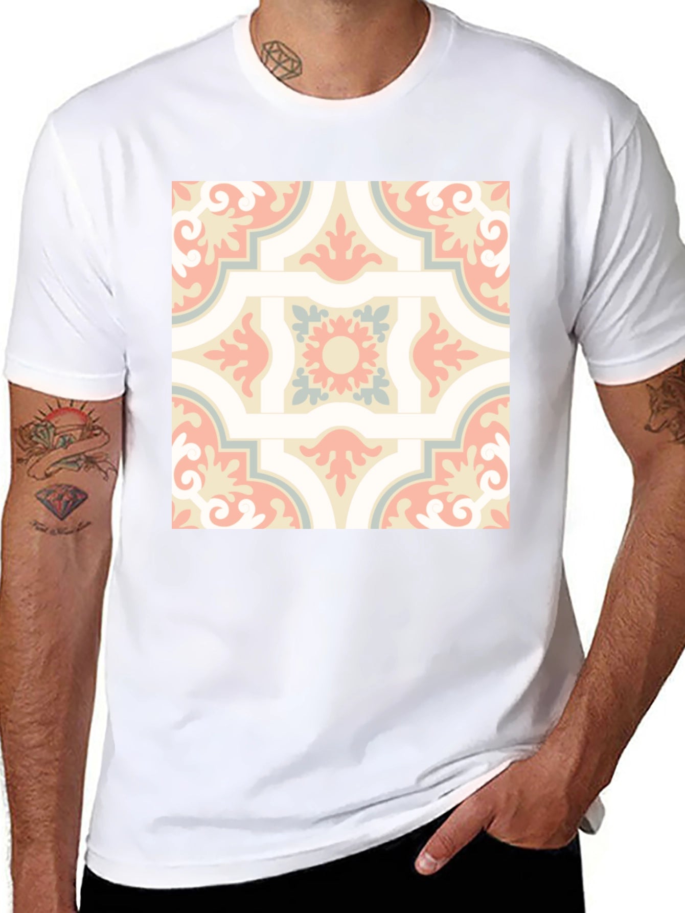 Retro Pattern Print Black T-Shirt