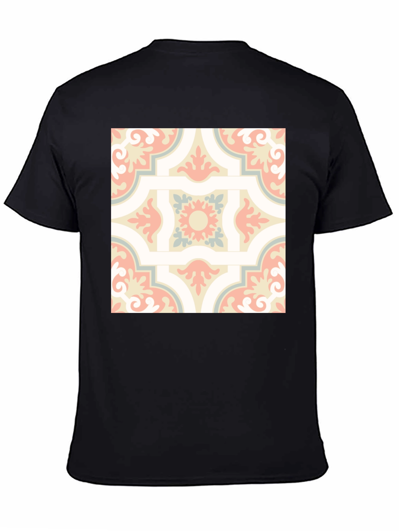 Retro Pattern Print Black T-Shirt