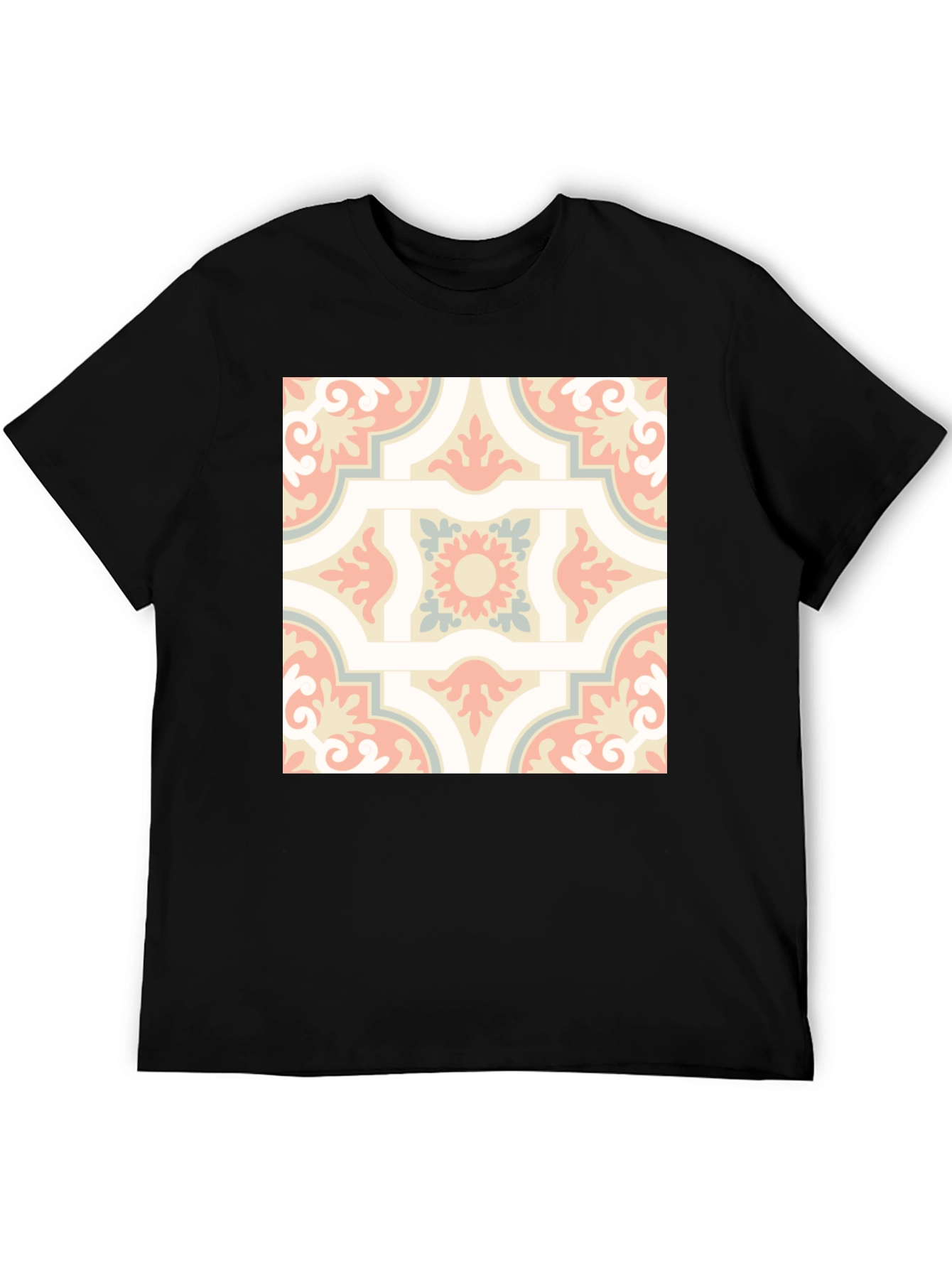 Retro Pattern Print Black T-Shirt