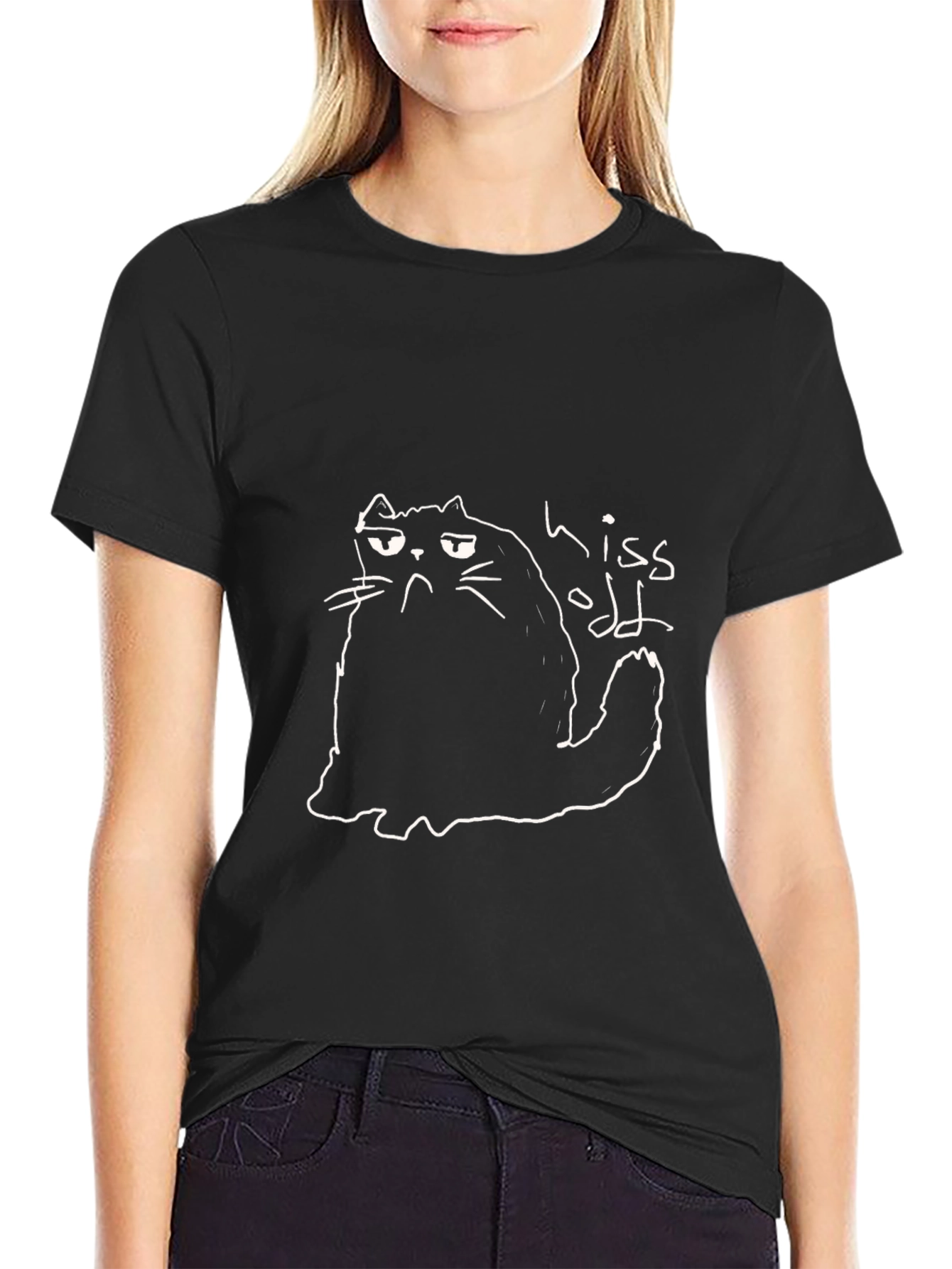 Hiss Off Cat Graphic T-Shirt - Funny Black Tee