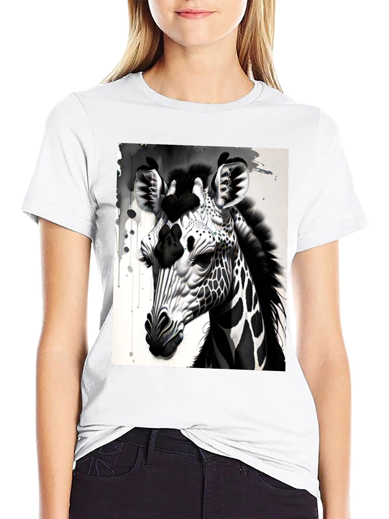 Monochrome Giraffe Graphic Tee - Stylish Mens T-Shirt