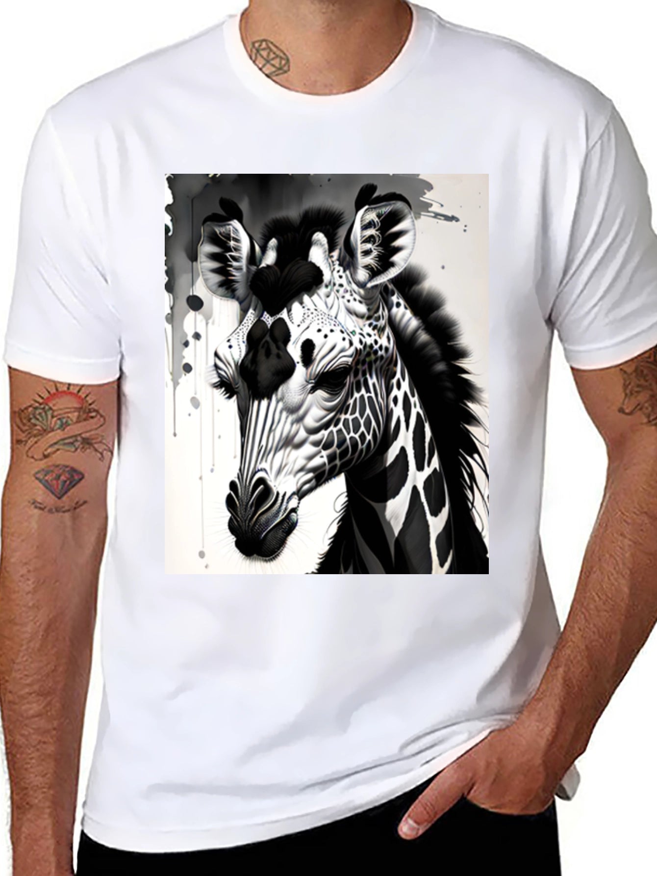 Monochrome Giraffe Graphic Tee - Stylish Mens T-Shirt