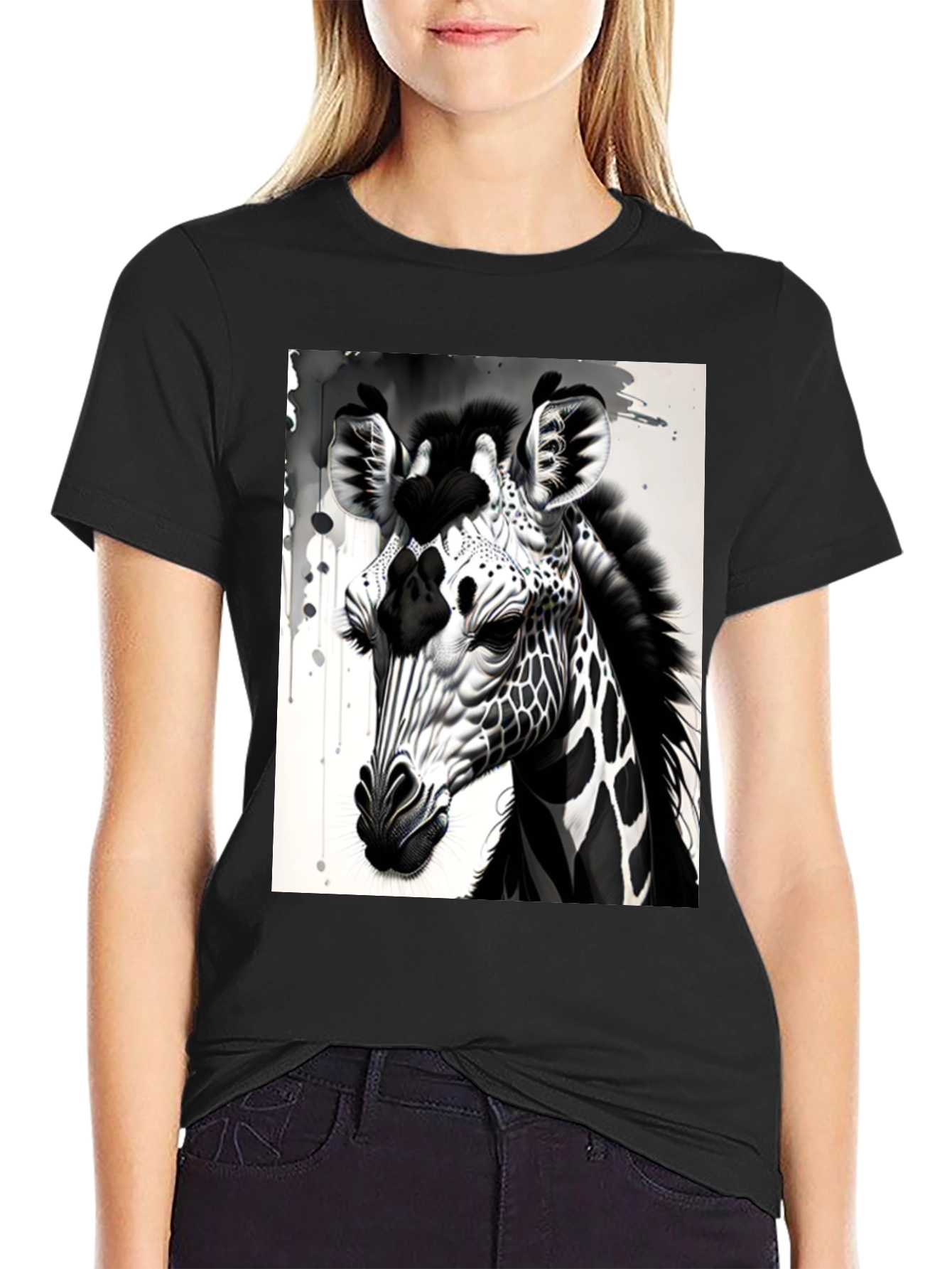 Monochrome Giraffe Graphic Tee - Stylish Mens T-Shirt