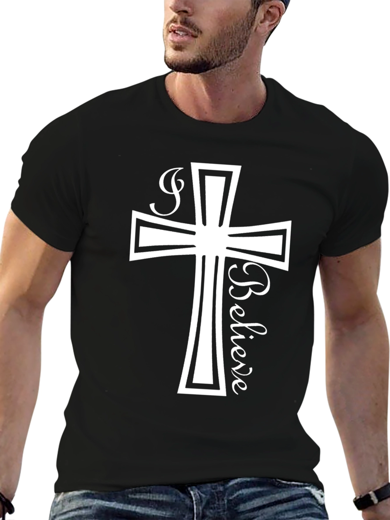 I Believe Christian Cross Black T-Shirt