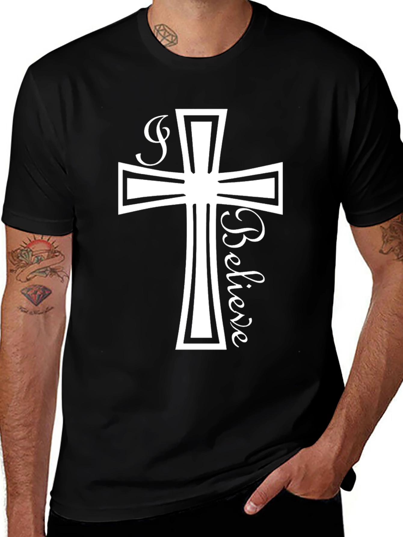 I Believe Christian Cross Black T-Shirt