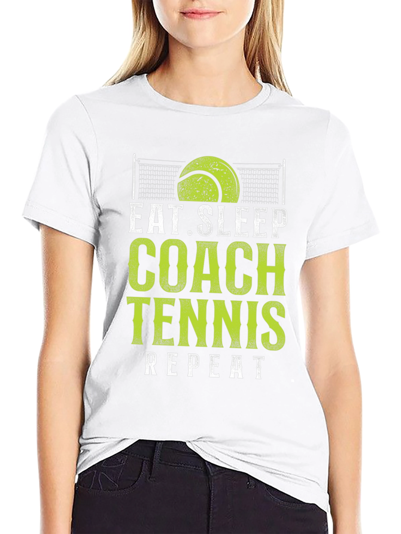 Eat Sleep Coach Tennis Repeat Black T-Shirt