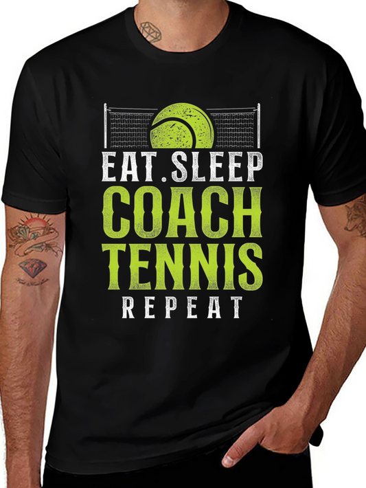 Eat Sleep Coach Tennis Repeat Black T-Shirt