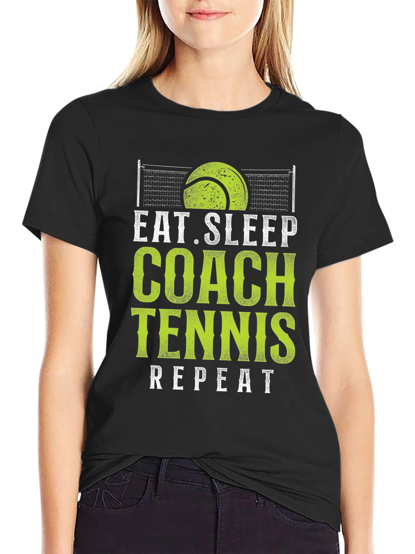 Eat Sleep Coach Tennis Repeat Black T-Shirt