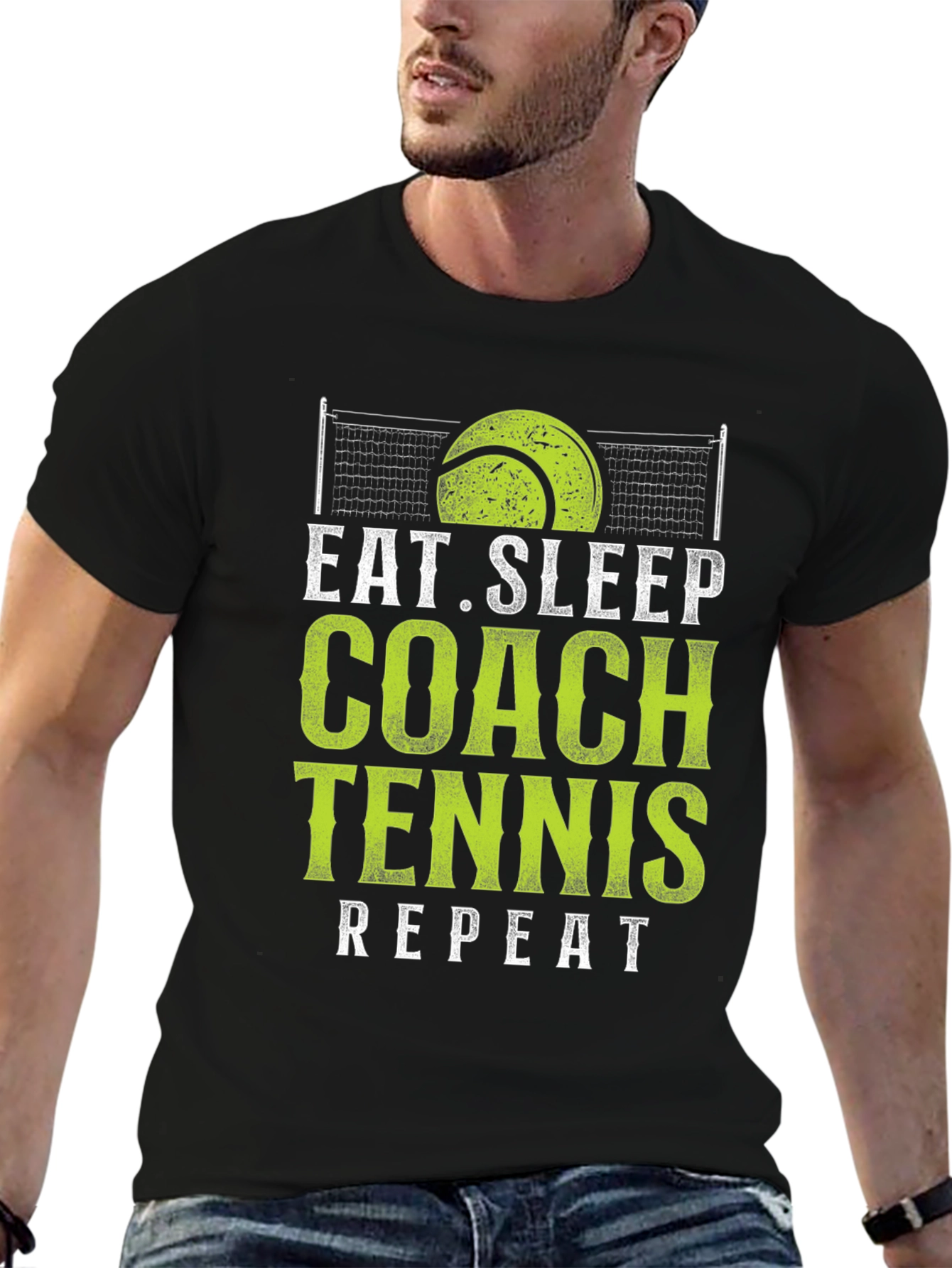 Eat Sleep Coach Tennis Repeat Black T-Shirt