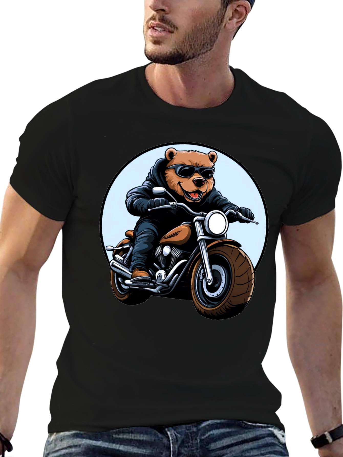 Cool Bear Biker T-Shirt - Black Graphic Tee