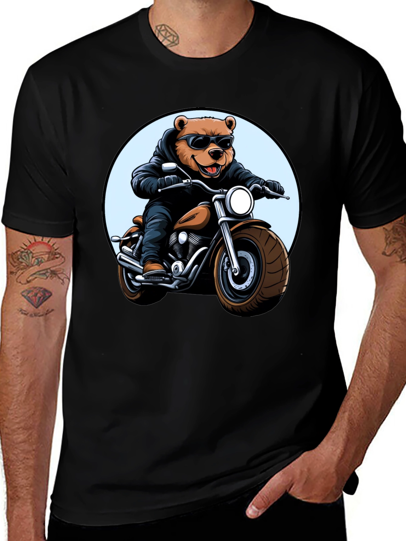 Cool Bear Biker T-Shirt - Black Graphic Tee