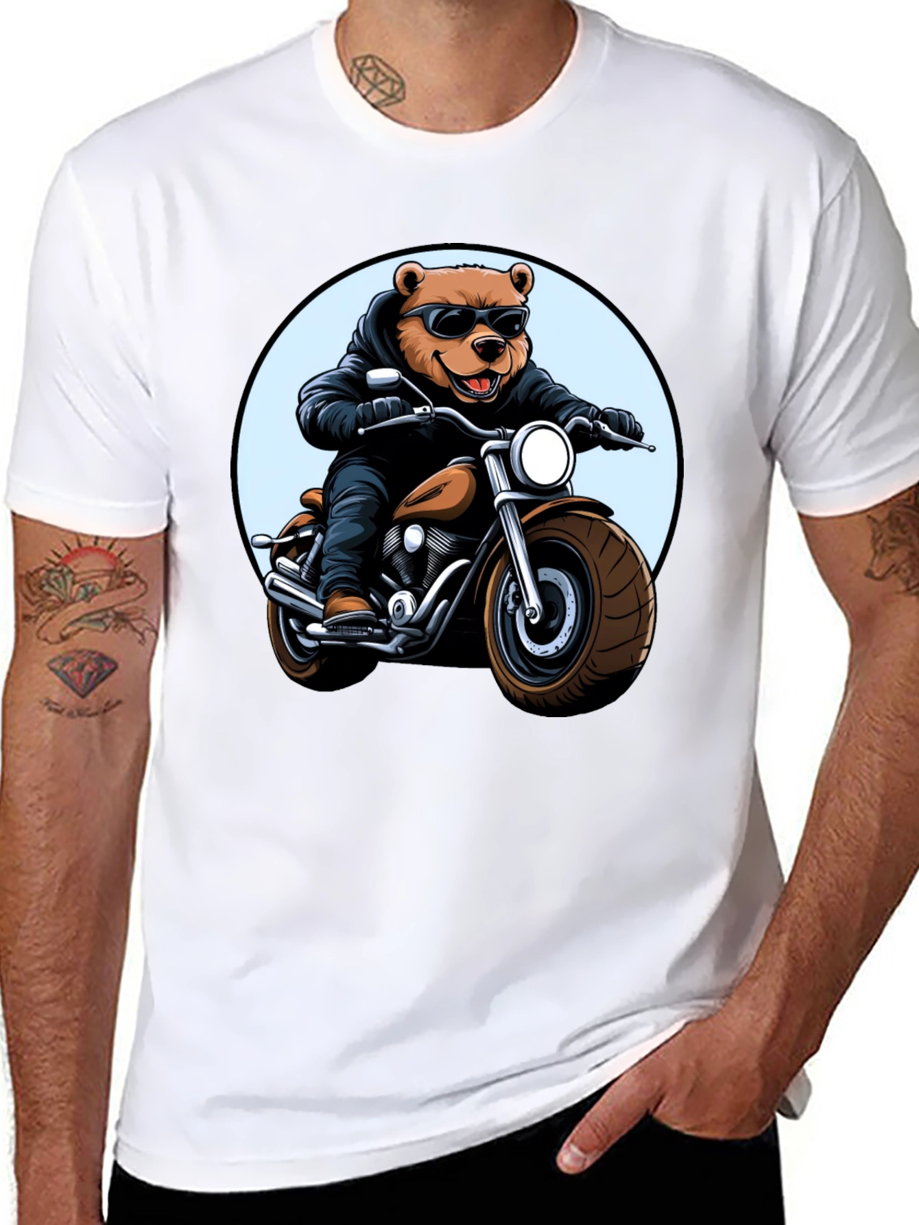 Cool Bear Biker T-Shirt - Black Graphic Tee