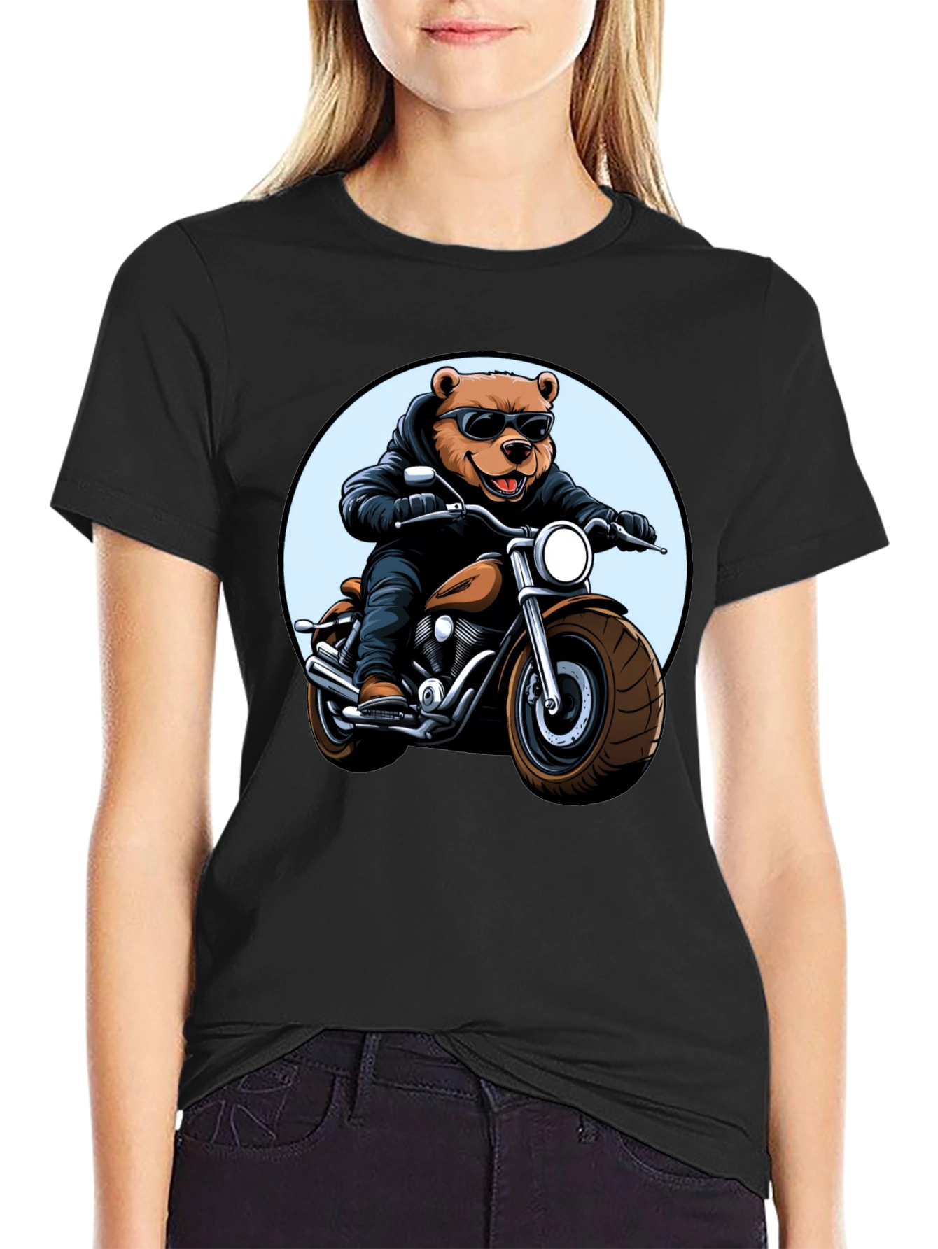 Cool Bear Biker T-Shirt - Black Graphic Tee