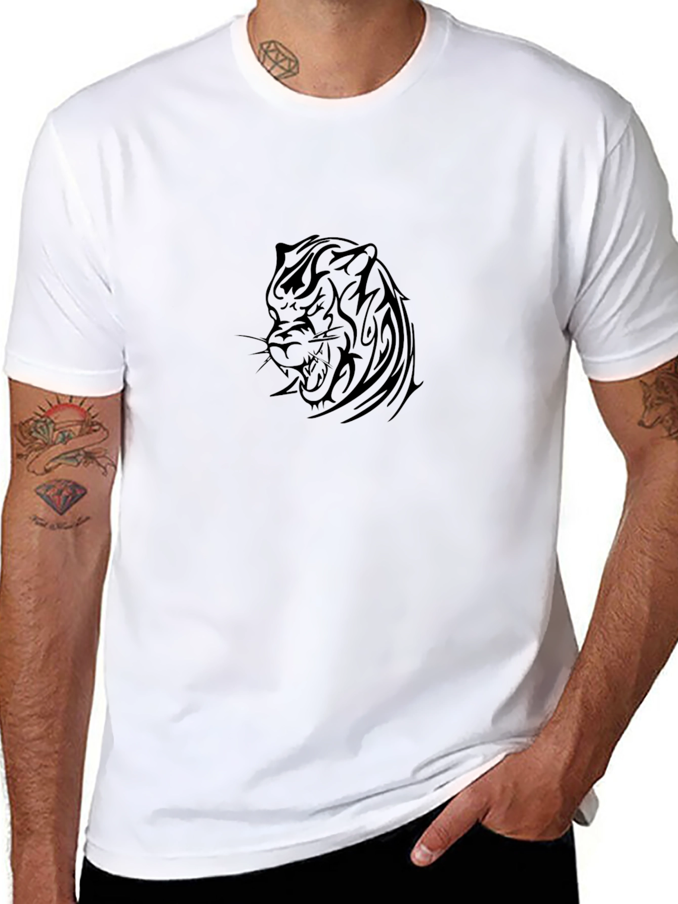 Black T-Shirt with Tribal Tiger Design