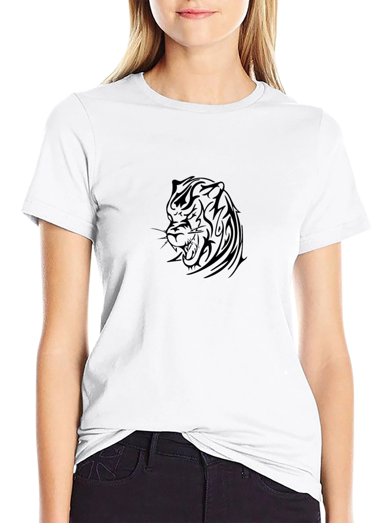Black T-Shirt with Tribal Tiger Design