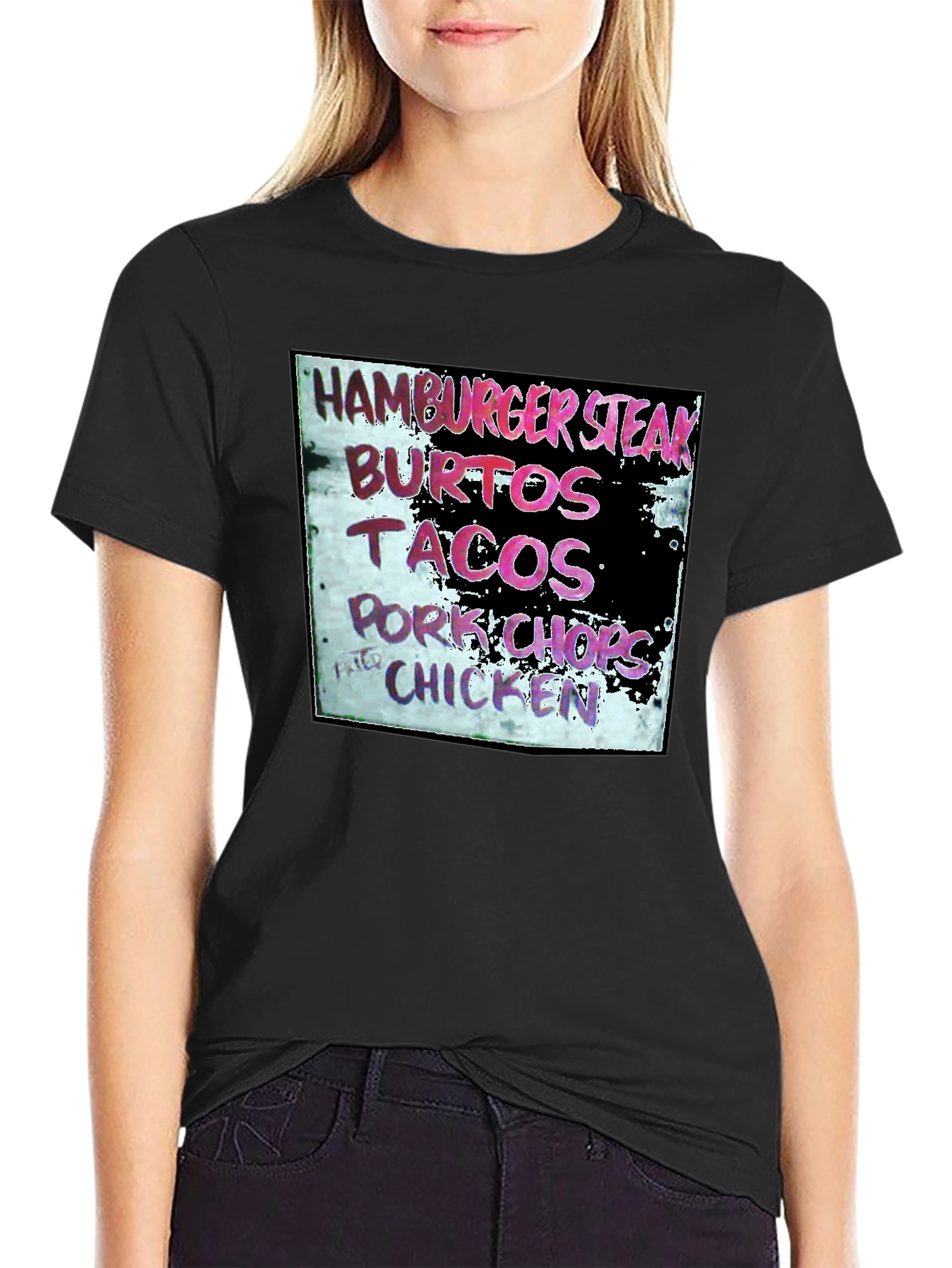 Hamburger Steak Burritos Tacos Chicken Black T-Shirt
