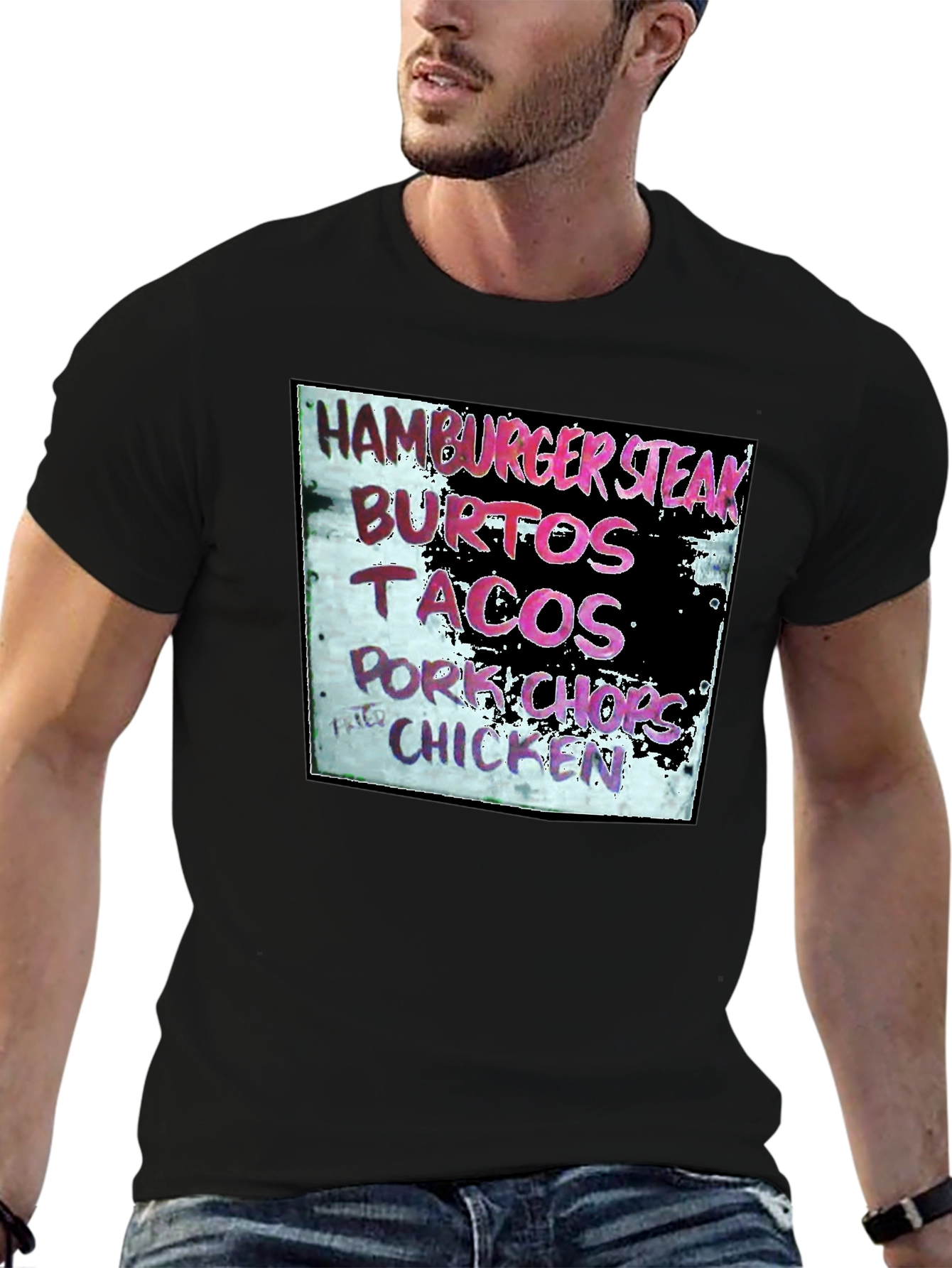 Hamburger Steak Burritos Tacos Chicken Black T-Shirt