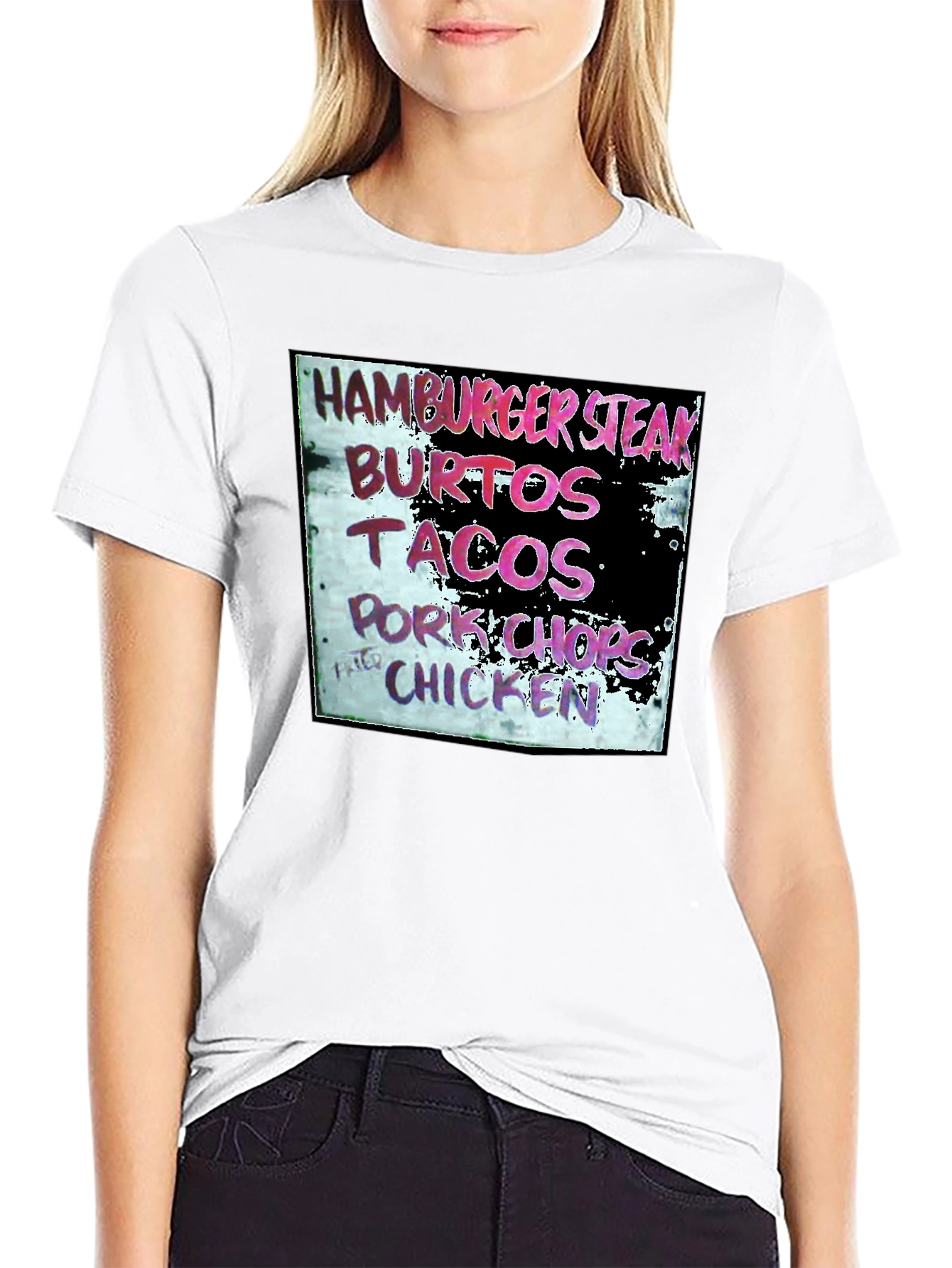 Hamburger Steak Burritos Tacos Chicken Black T-Shirt