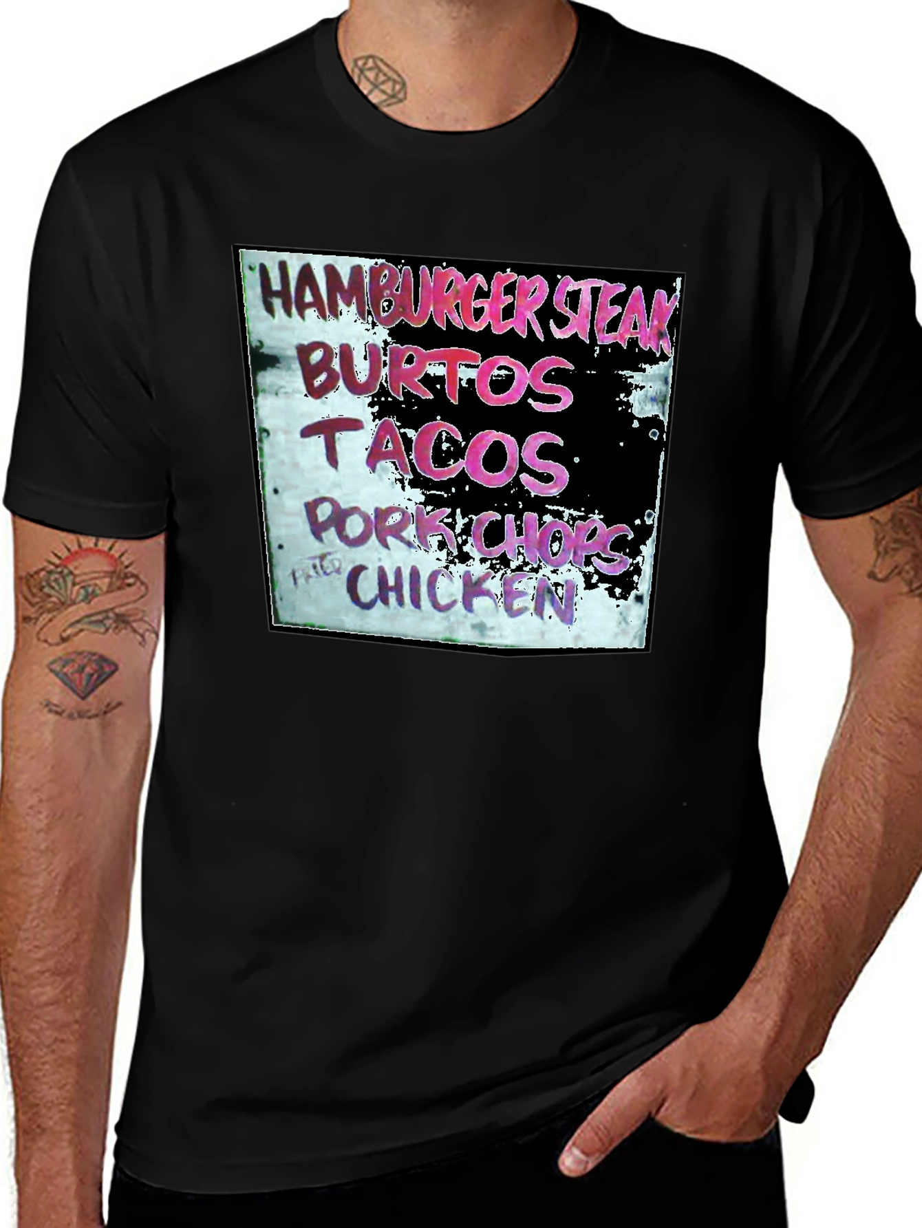 Hamburger Steak Burritos Tacos Chicken Black T-Shirt