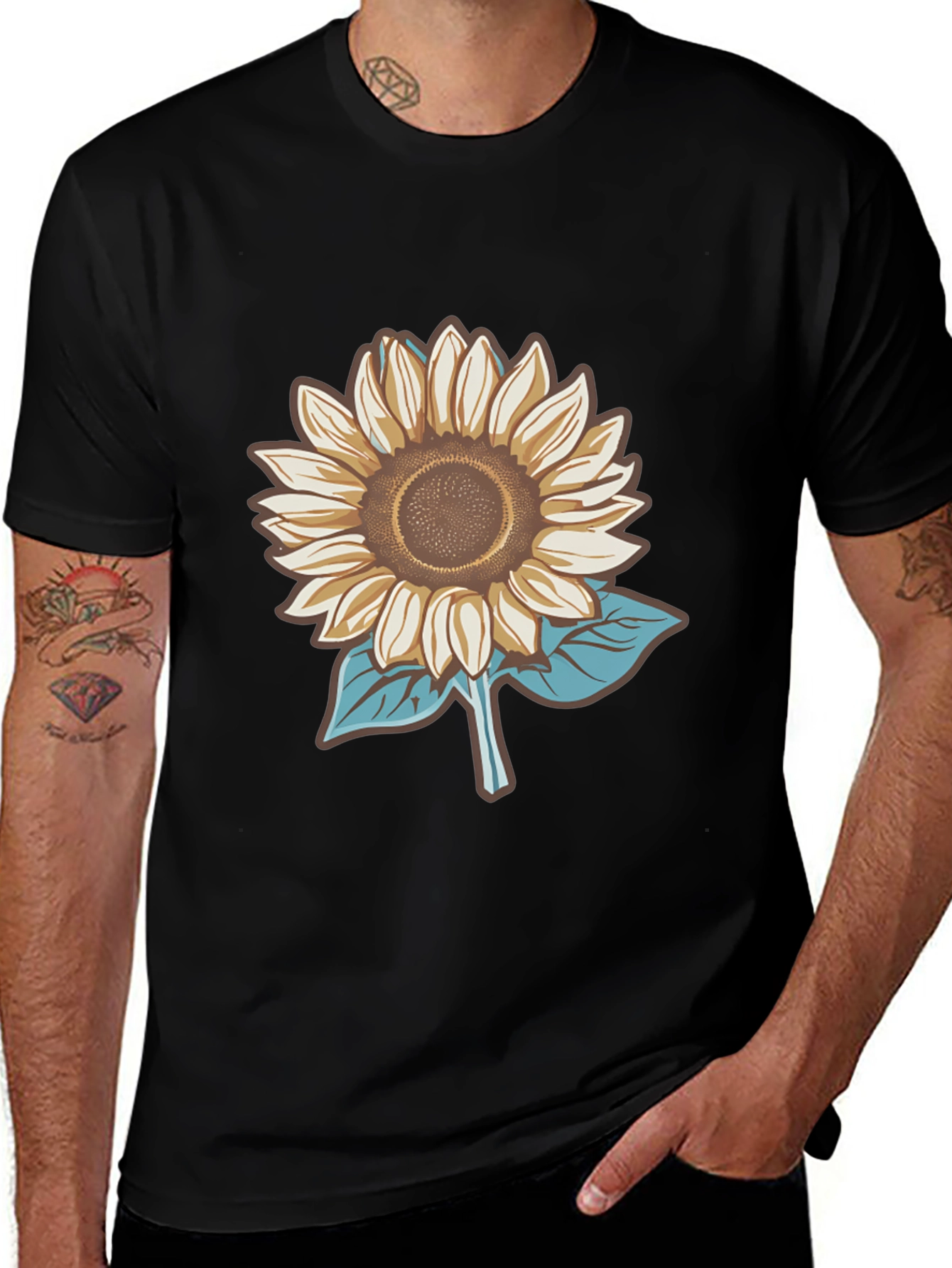 Sunflower Graphic Tee - Stylish Mens Black T-Shirt