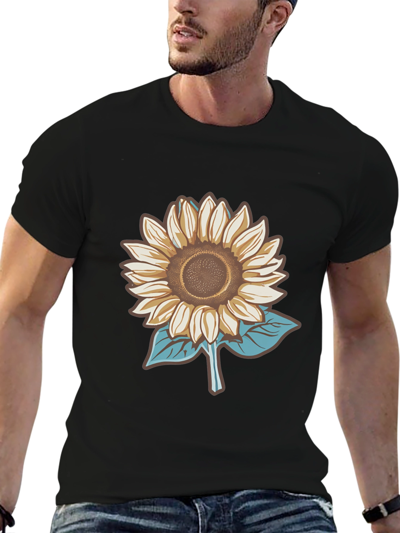Sunflower Graphic Tee - Stylish Mens Black T-Shirt