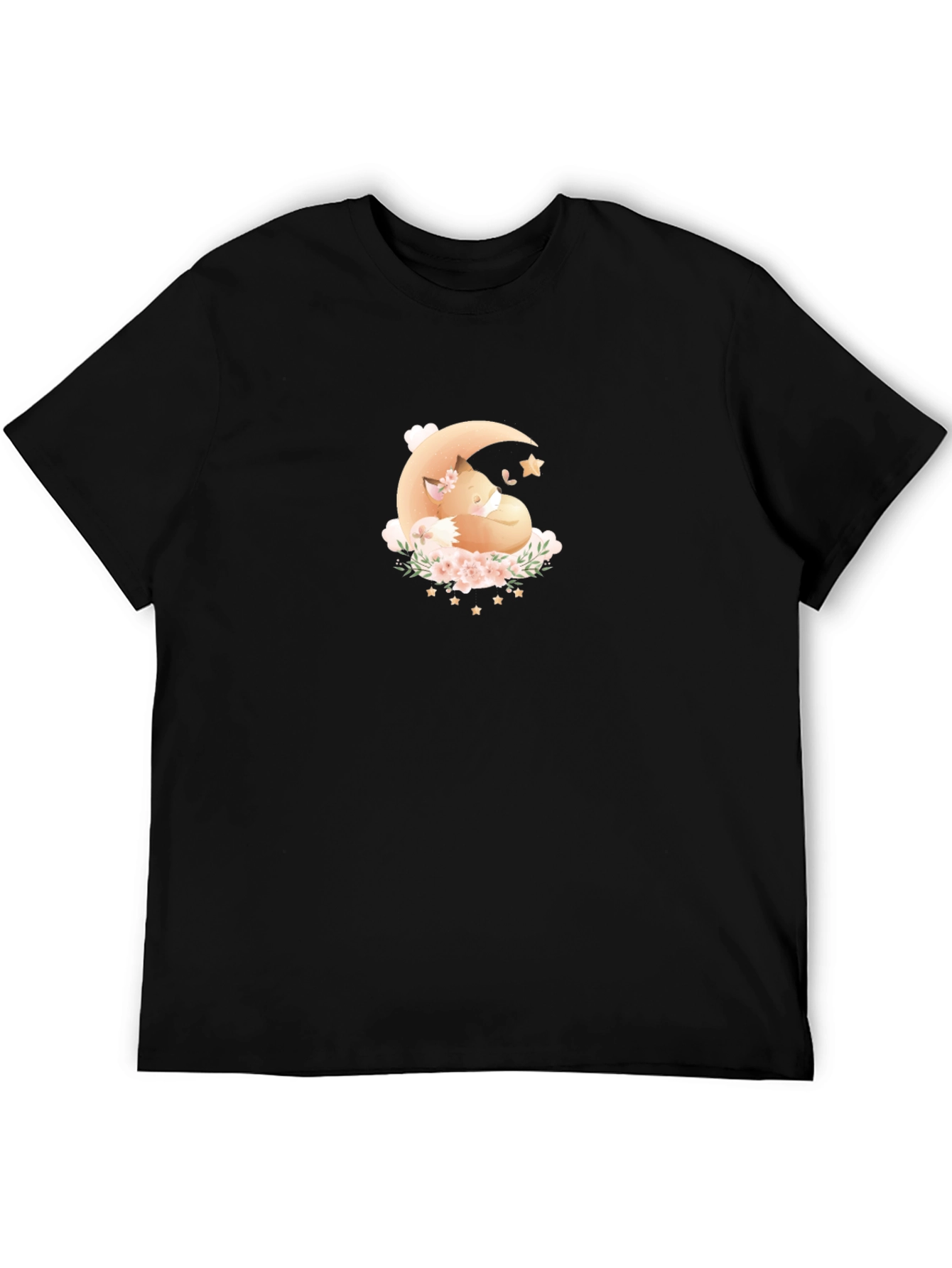 Dreamy Fox Moon Graphic Black T-Shirt