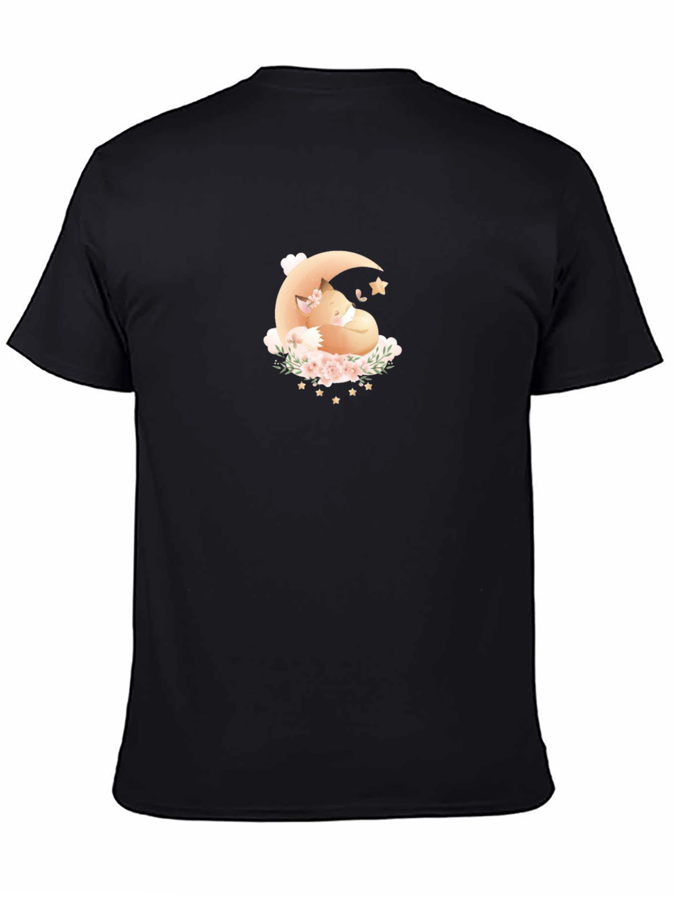 Dreamy Fox Moon Graphic Black T-Shirt