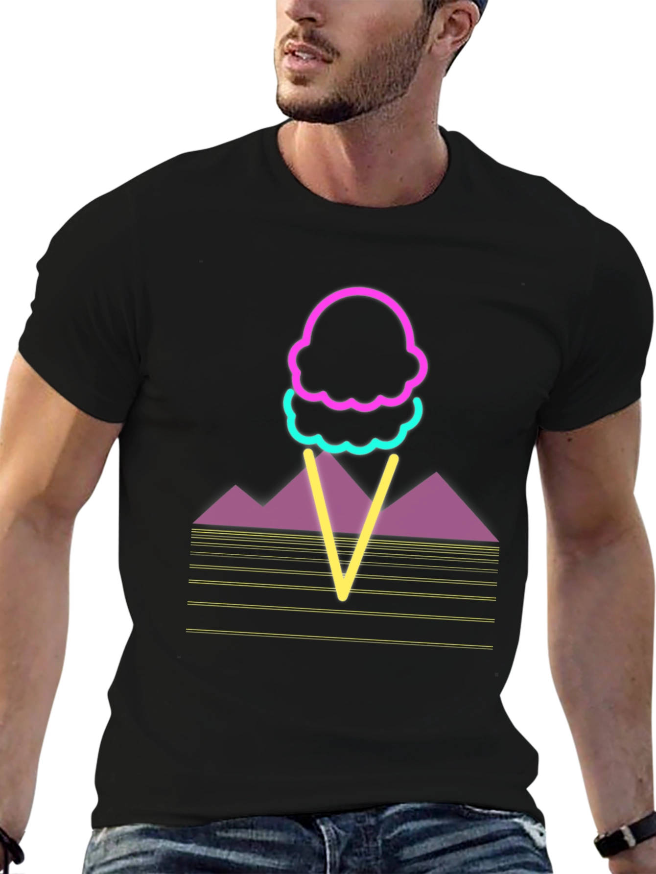 Retro Ice Cream Cone T-Shirt - Neon Design