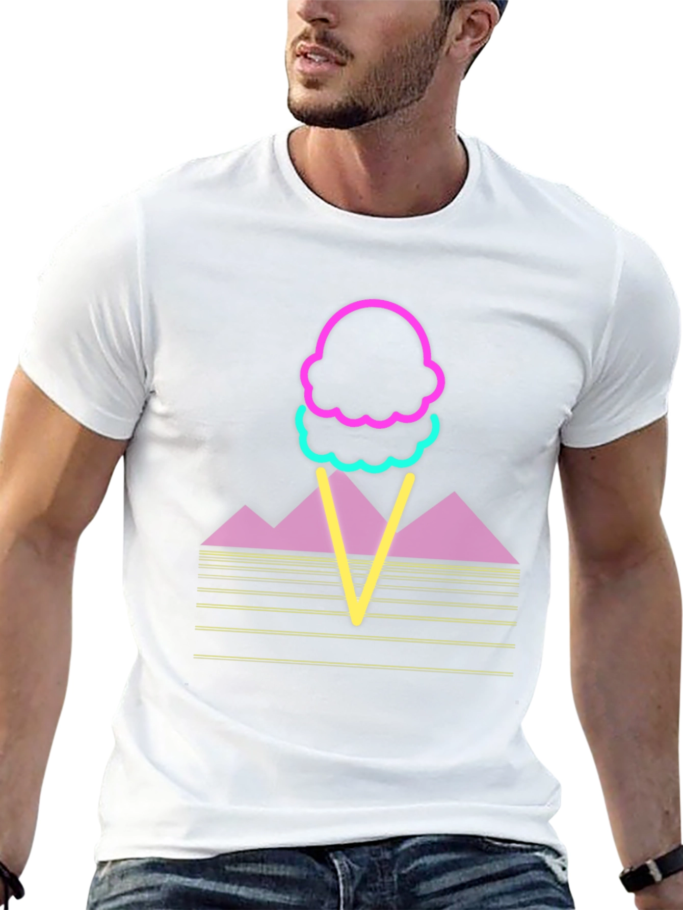Retro Ice Cream Cone T-Shirt - Neon Design