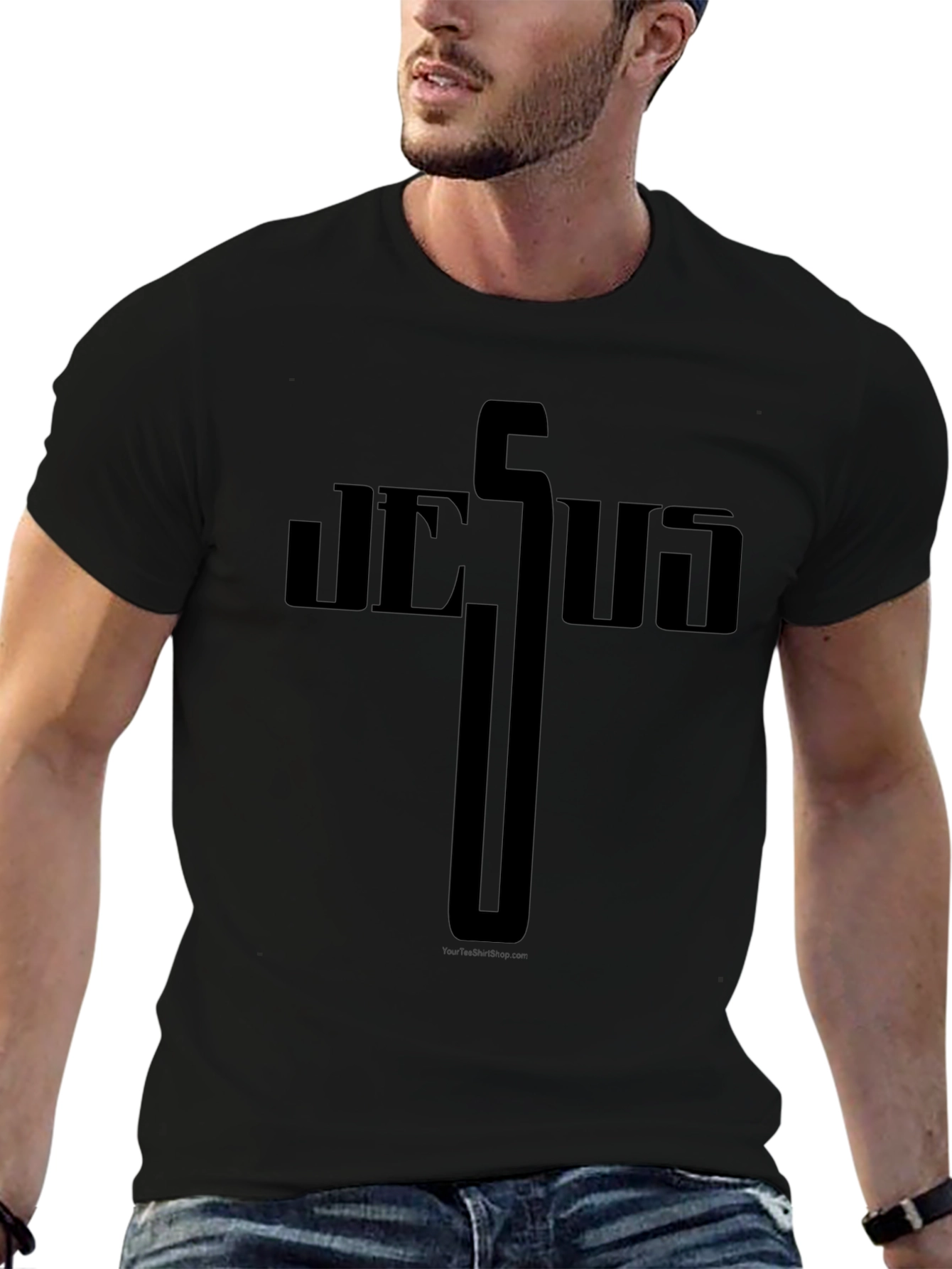 Jesus Cross Graphic Tee - Solid Black Christian T-Shirt