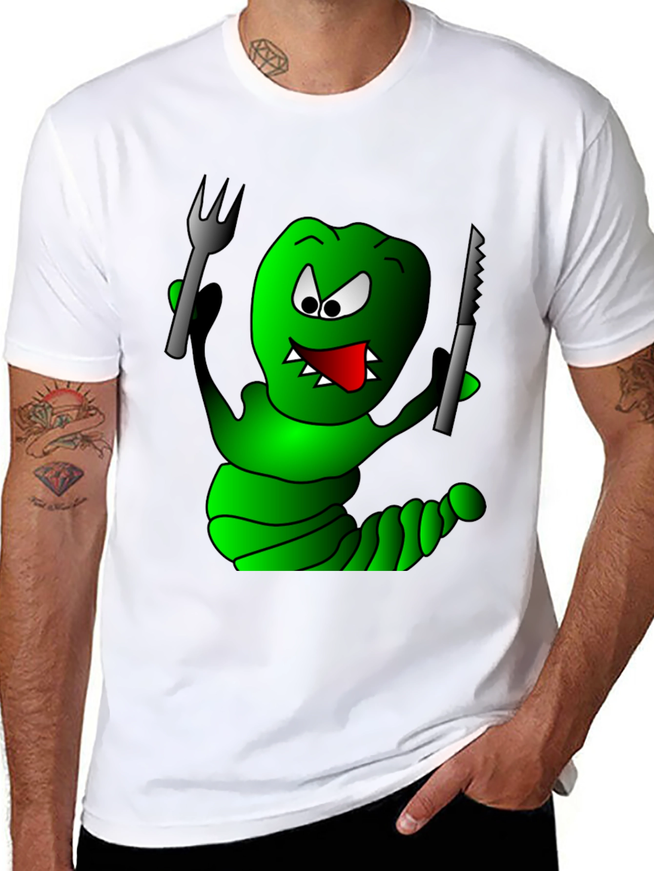 Monster Cartoon T-Shirt - Fork & Knife Design