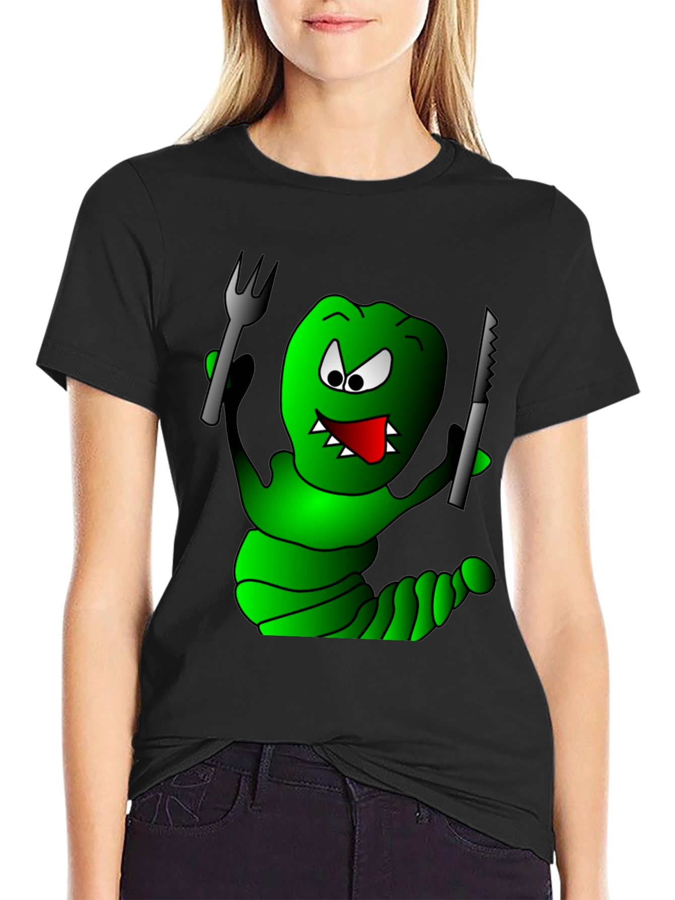 Monster Cartoon T-Shirt - Fork & Knife Design