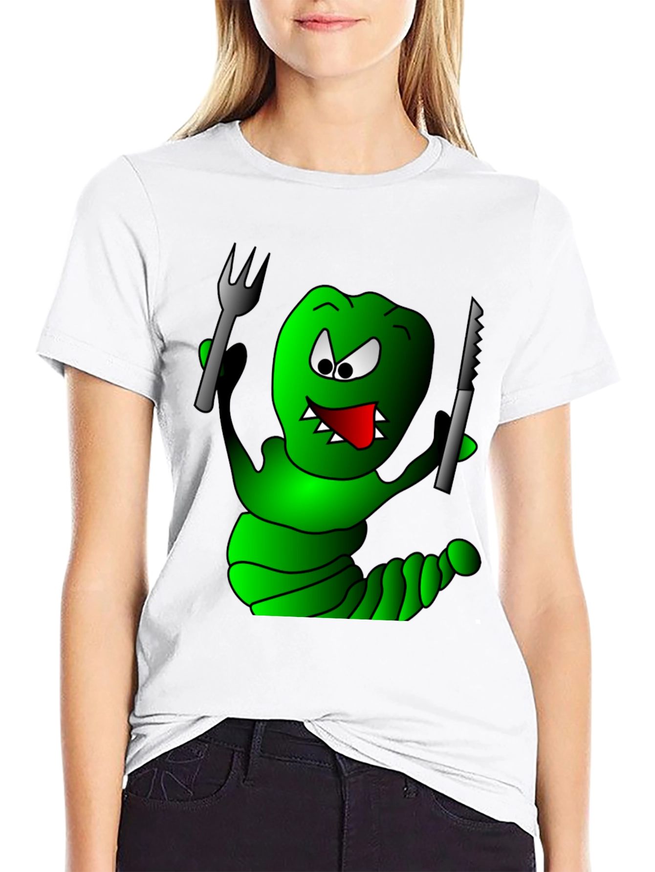 Monster Cartoon T-Shirt - Fork & Knife Design