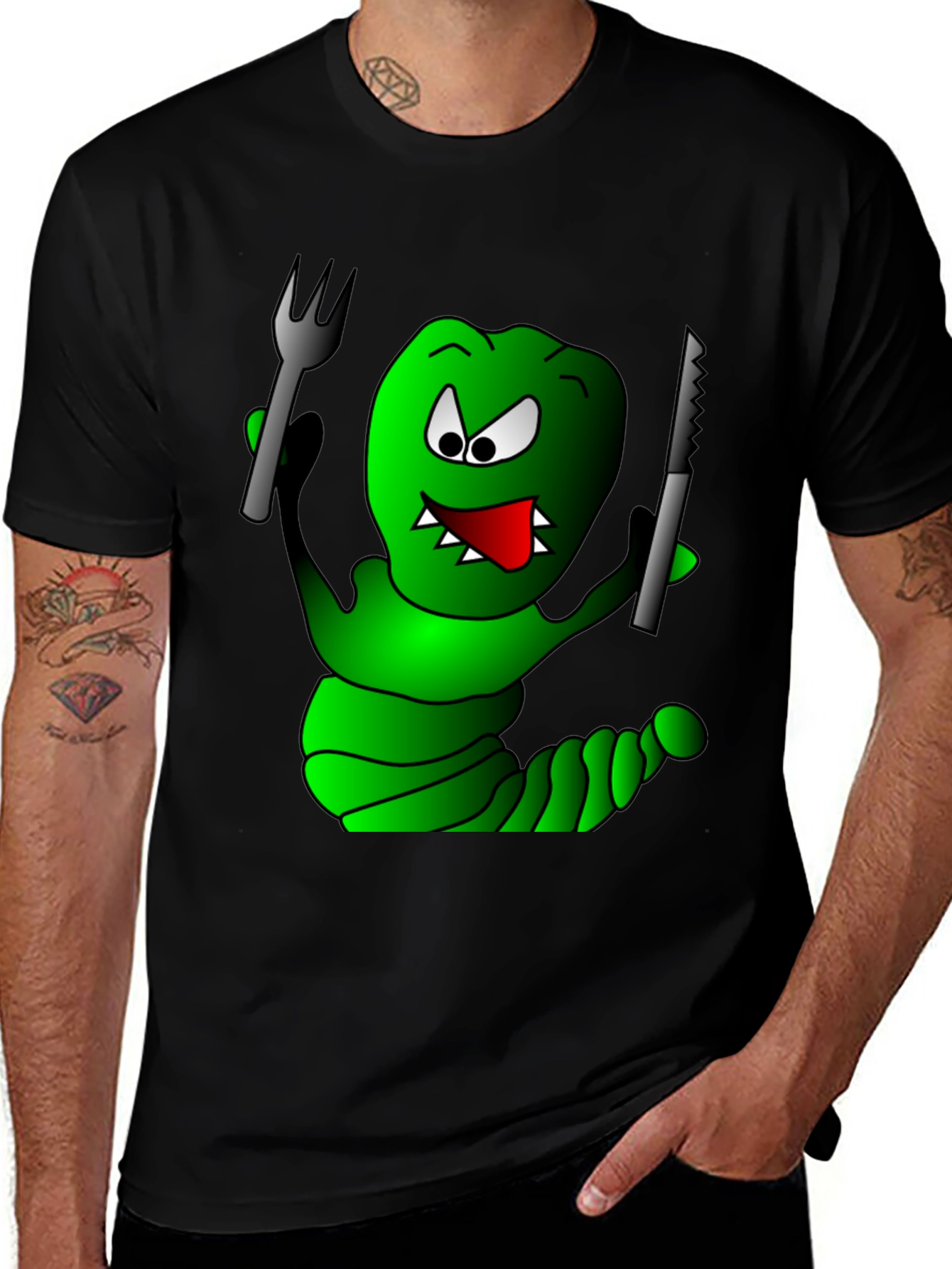 Monster Cartoon T-Shirt - Fork & Knife Design